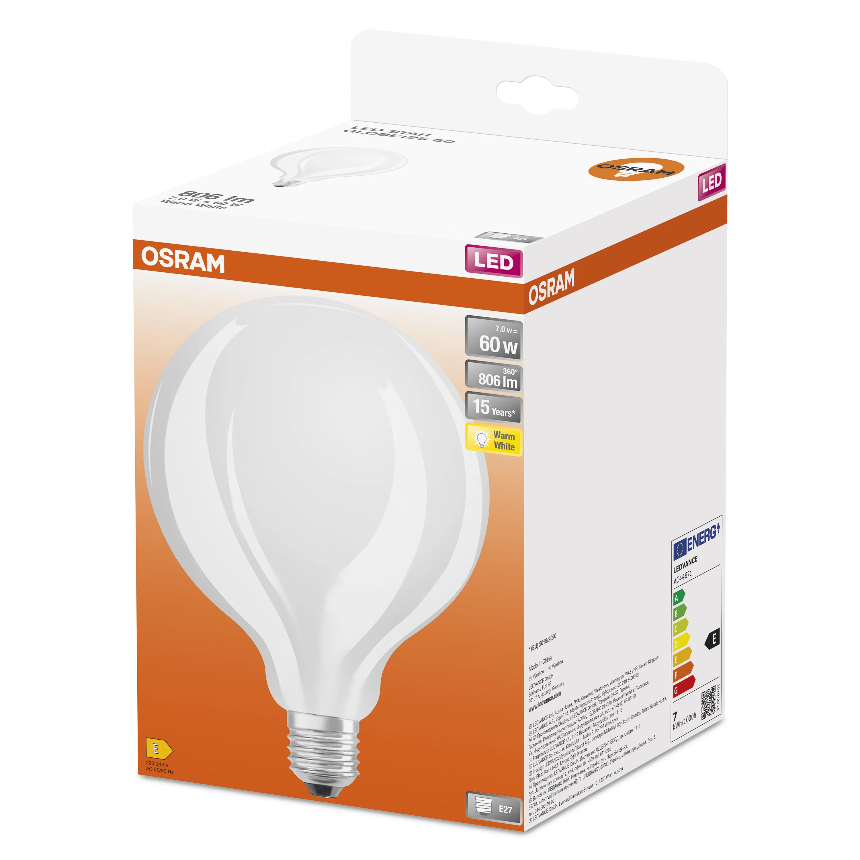 Żarówka LED OSRAM LED Star Globe 125 60 7W 827 Frosted E27 - Image 5