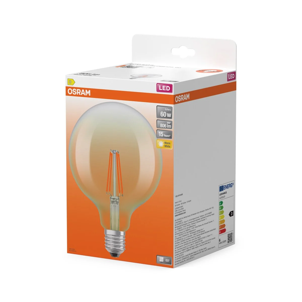 Żarówka LED OSRAM LED Star Globe 125 60 Filament 5.9W 827 Clear E27 - Image 2