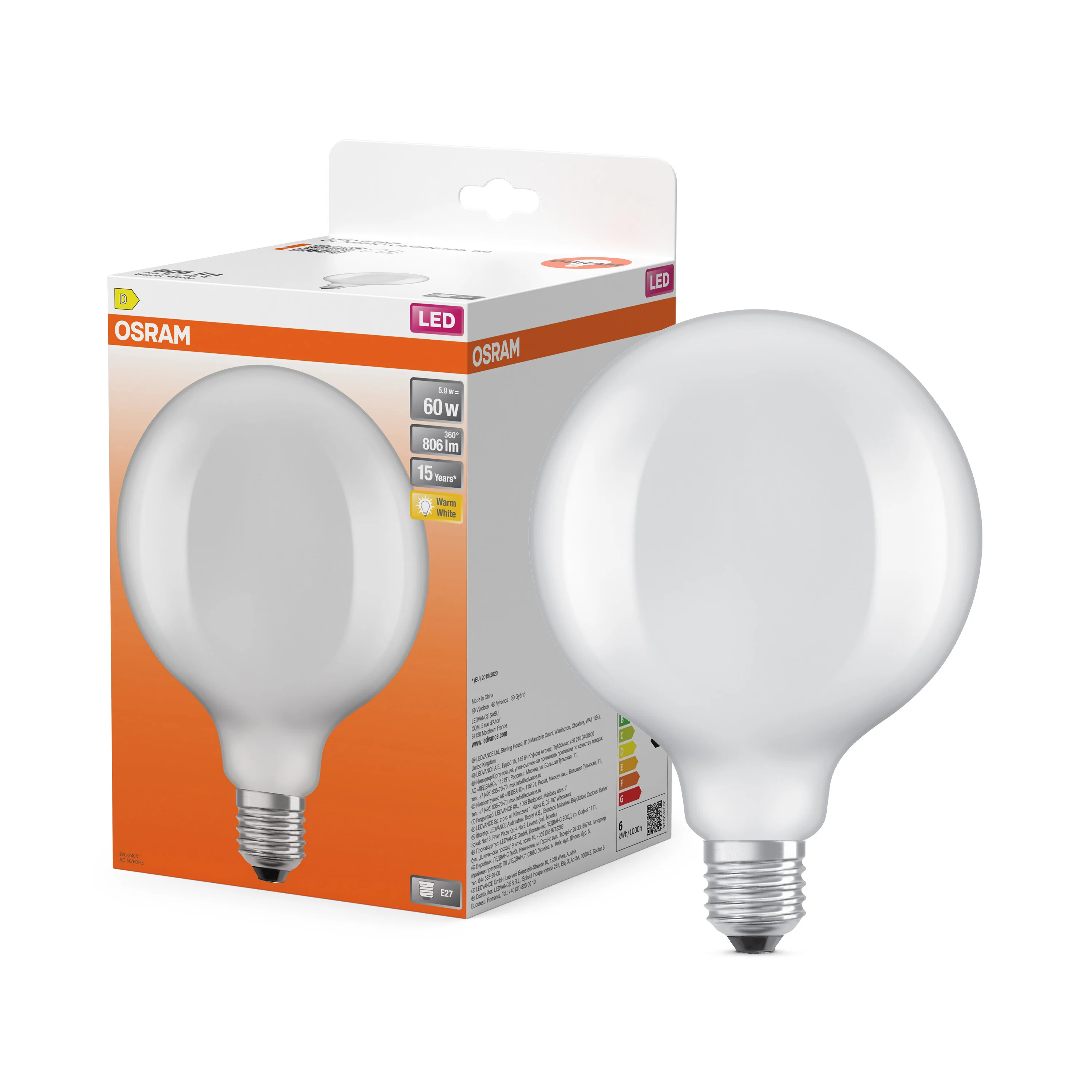 Żarówka LED OSRAM LED Star Globe 125 60 Filament 5.9W 827 Frosted E27 - Image 4