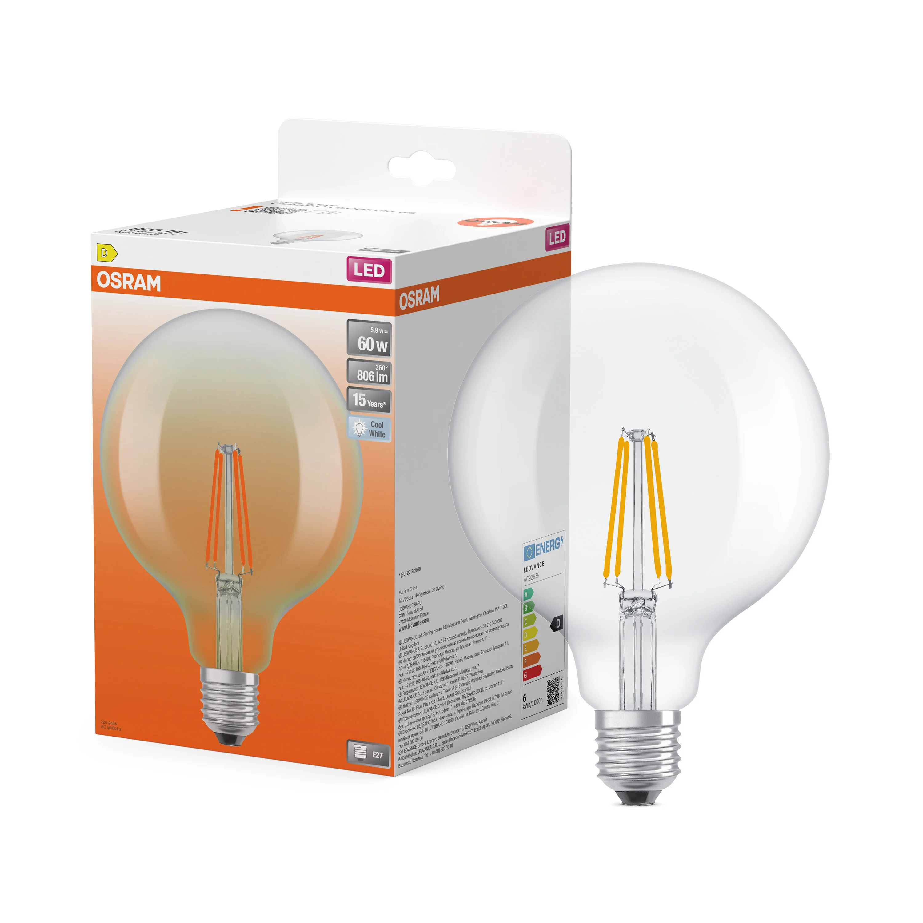 Żarówka LED OSRAM LED Star Globe 125 60 Filament 5.9W 840 Clear E27 - Image 4