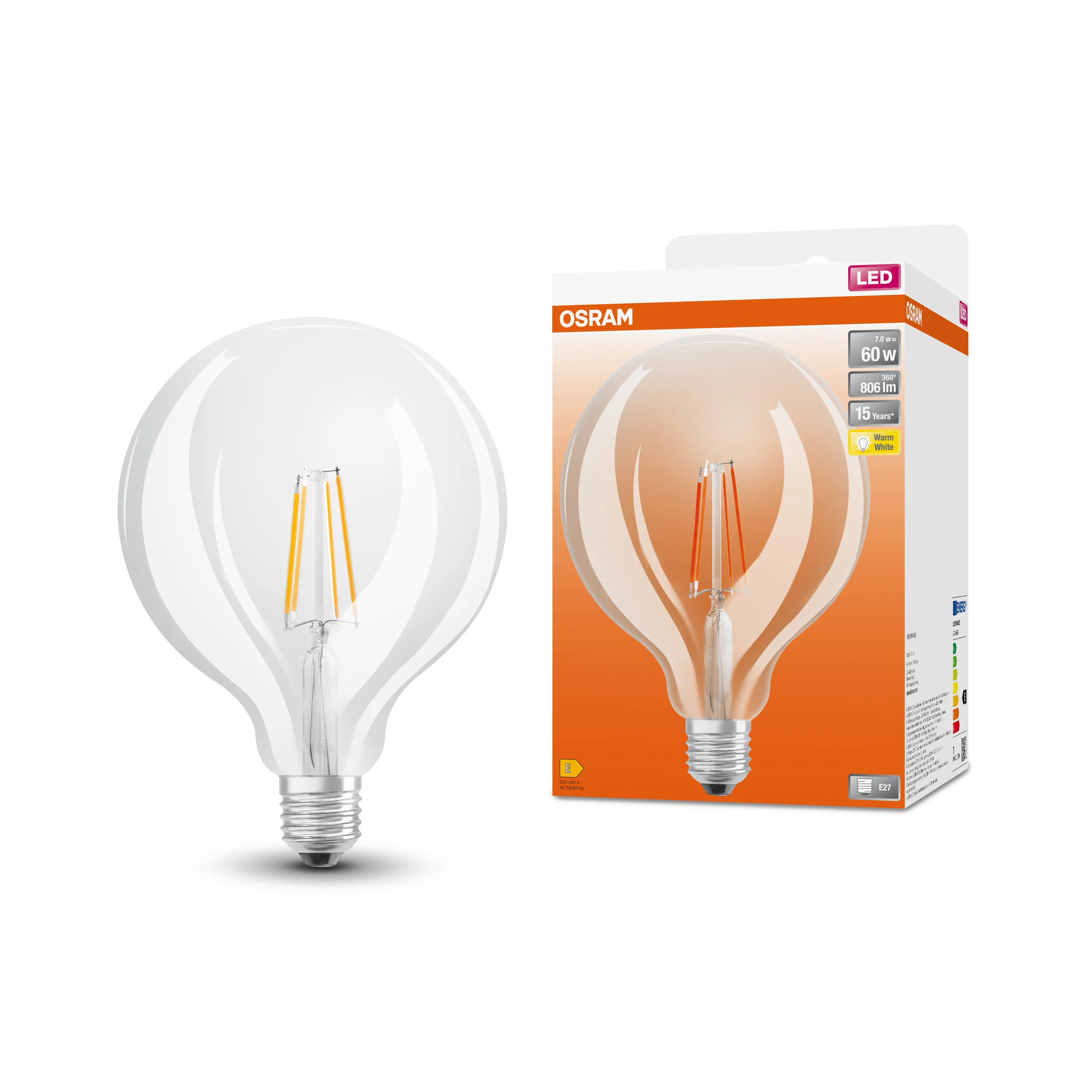 Żarówka LED OSRAM LED Star Globe 125 60 Filament 7W 827 Clear E27 - Image 4