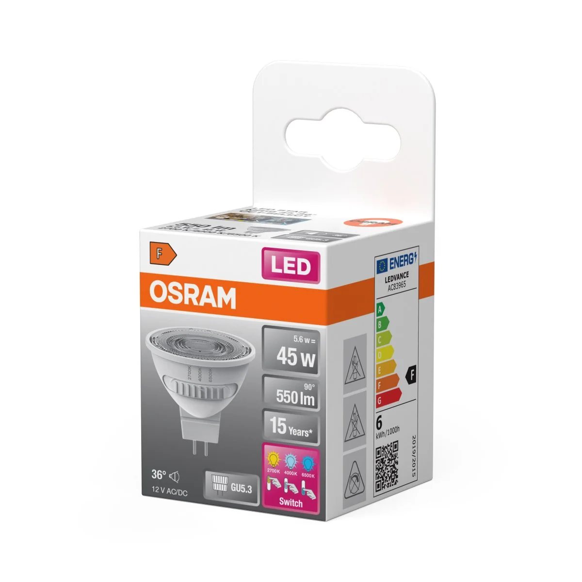 Żarówka LED OSRAM LED Star MR16 45 36° CCT Select 5.6W 827/840/865 GU5.3 - Image 2