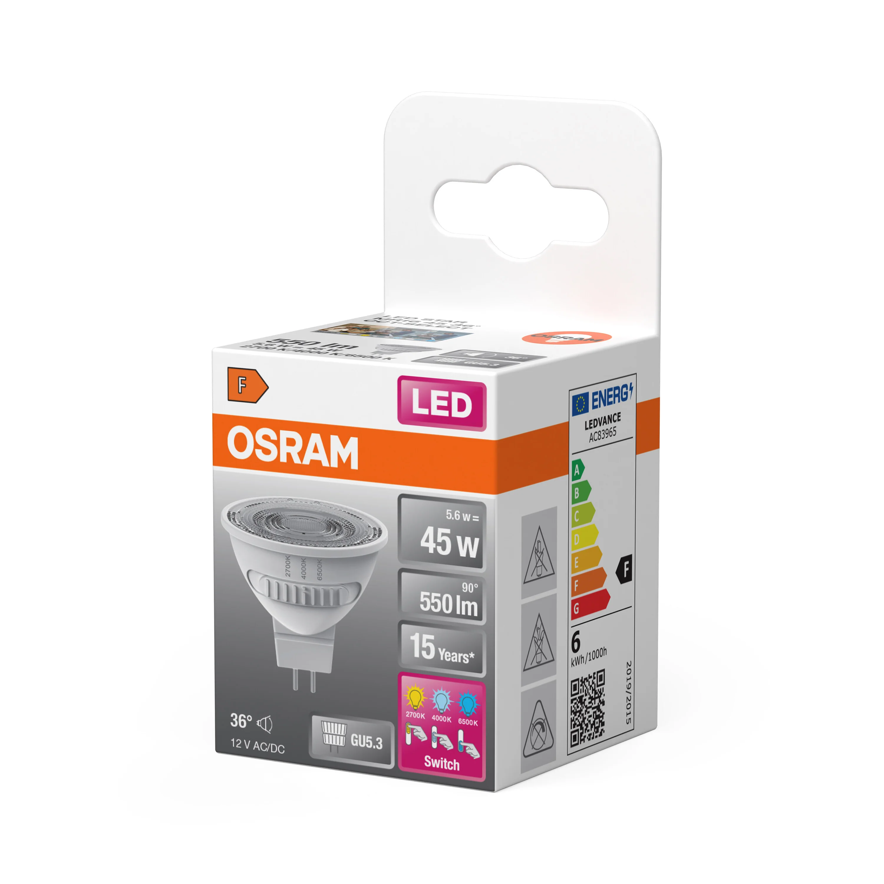 Żarówka LED OSRAM LED Star MR16 45 36° CCT Select 5.6W 827/840/865 GU5.3 - Image 5