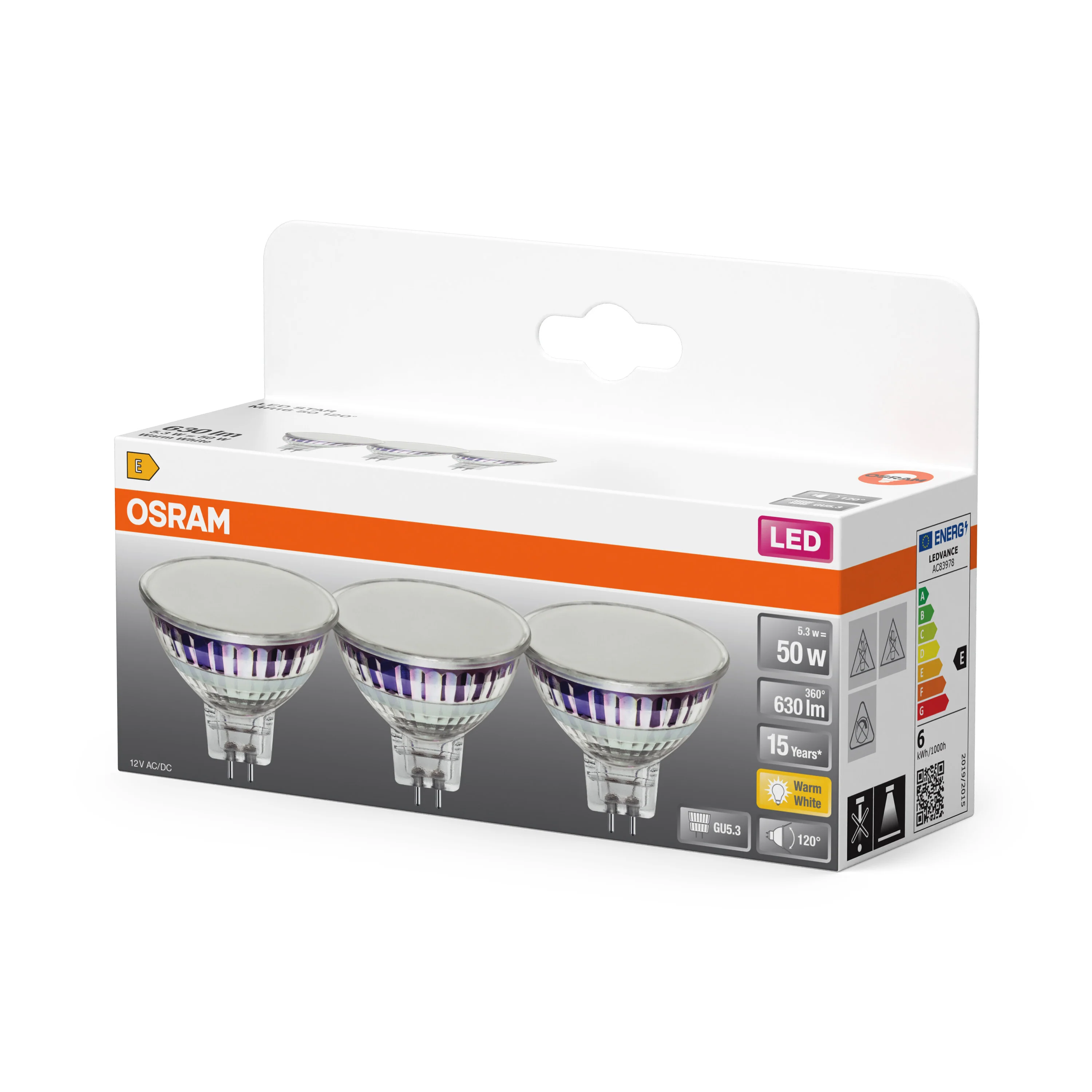 Żarówka LED OSRAM LED Star MR16 50 120° 5.3W/827 GU5.3 ciepła 3pak - Image 5