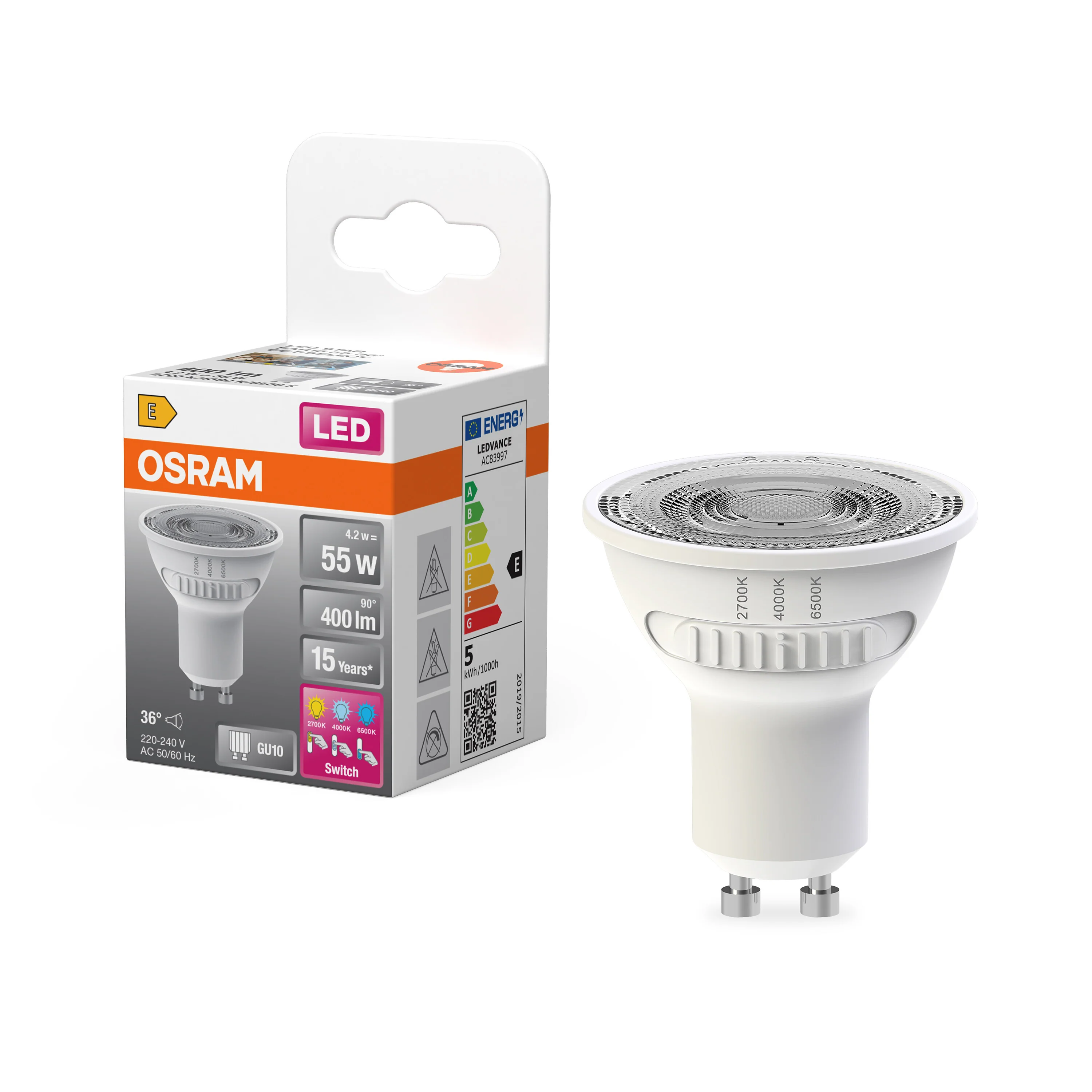 Żarówka LED OSRAM LED Star PAR16 55 36° CCT Select 4.2W 827/840/865 GU10 - Image 4