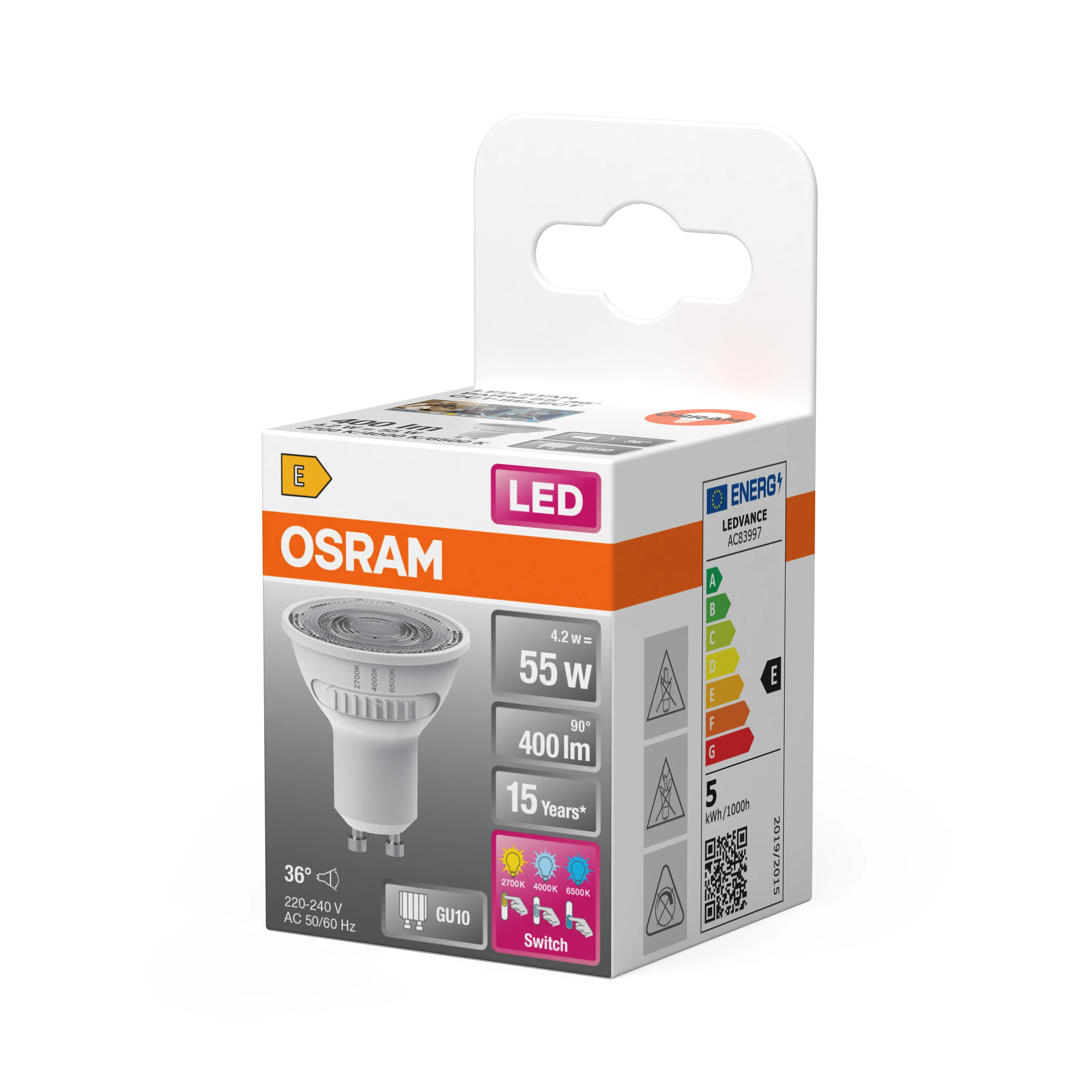 Żarówka LED OSRAM LED Star PAR16 55 36° CCT Select 4.2W 827/840/865 GU10 - Image 5