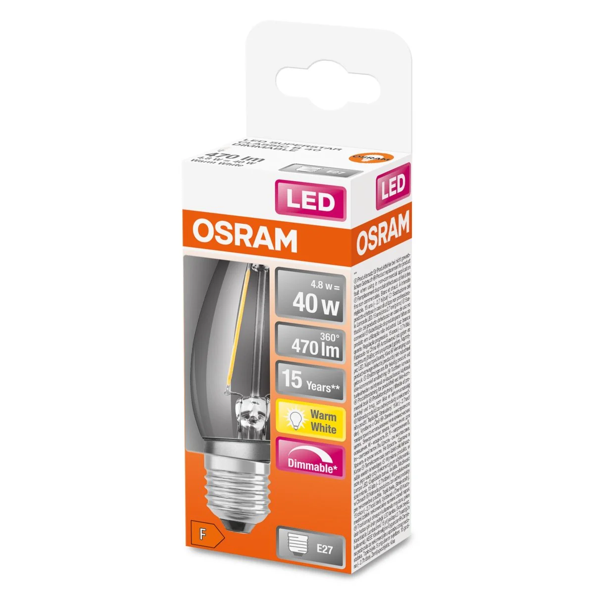 Żarówka LED OSRAM LED Superstar Classic B 40 Filament DIM 4.8W 827 Clear E27 - Image 2