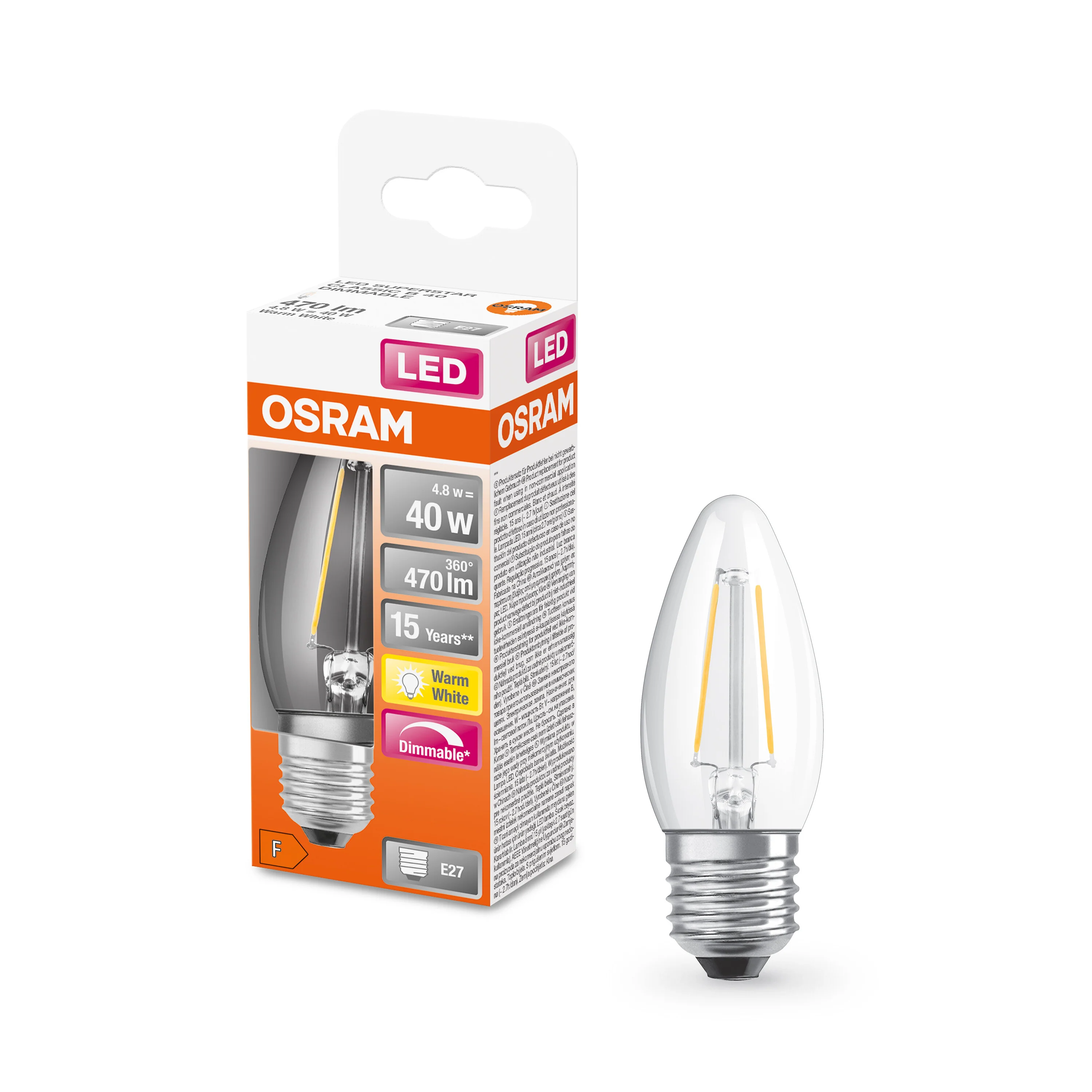 Żarówka LED OSRAM LED Superstar Classic B 40 Filament DIM 4.8W 827 Clear E27 - Image 4