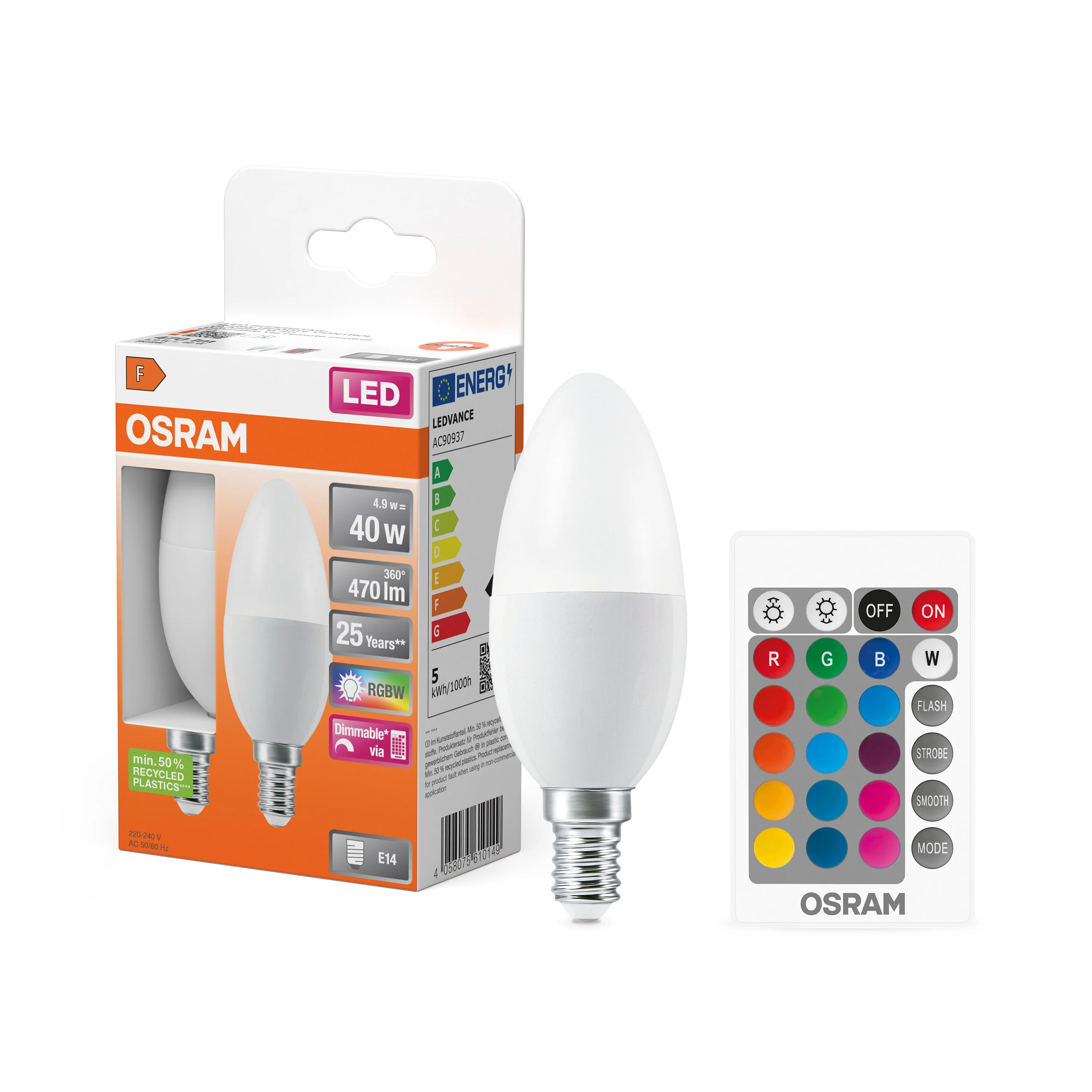 Żarówka LED OSRAM LED Superstar Classic B 40 RGBW Remote Control 4.9W 827 Frosted E14 - Image 4