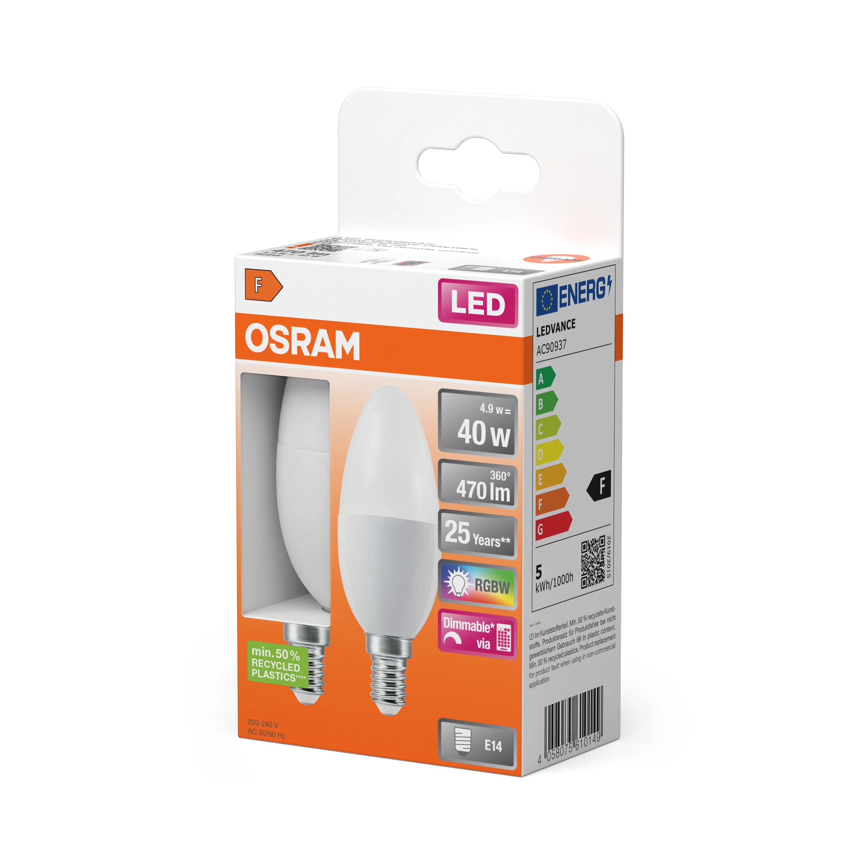 Żarówka LED OSRAM LED Superstar Classic B 40 RGBW Remote Control 4.9W 827 Frosted E14 - Image 5