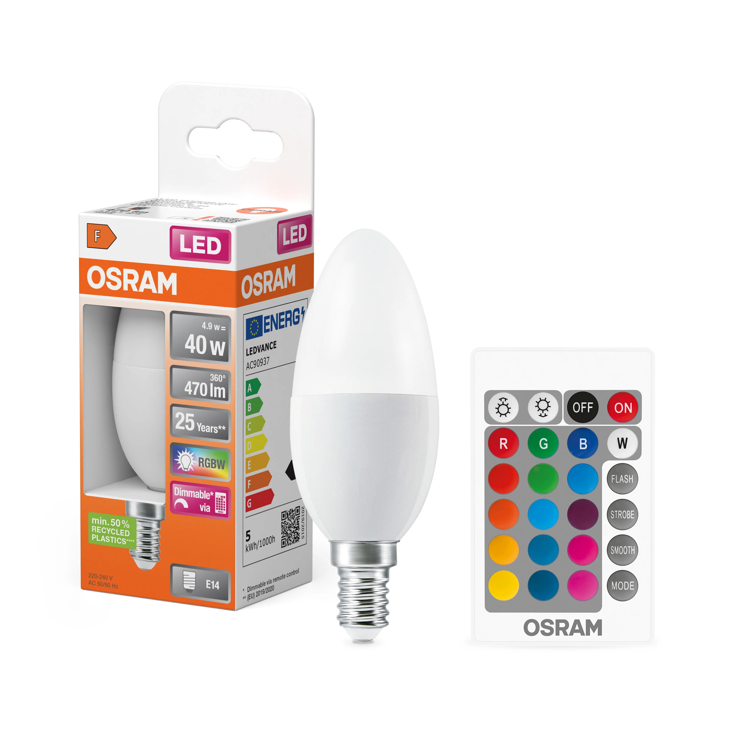 Żarówka LED OSRAM LED Superstar Classic B 40 RGBW Remote Control 4.9W 827 Frosted E14 ciepła - Image 4