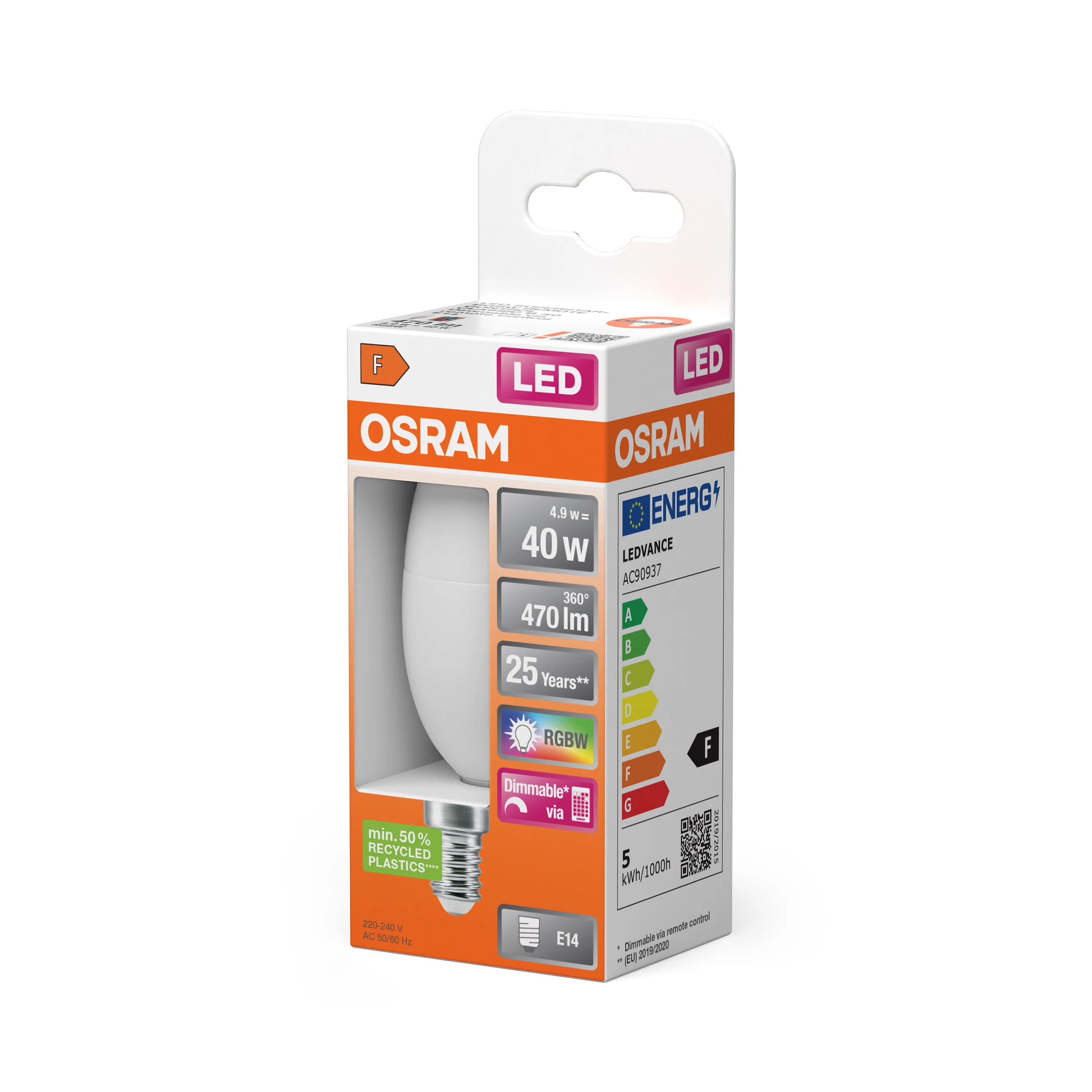 Żarówka LED OSRAM LED Superstar Classic B 40 RGBW Remote Control 4.9W 827 Frosted E14 ciepła - Image 5