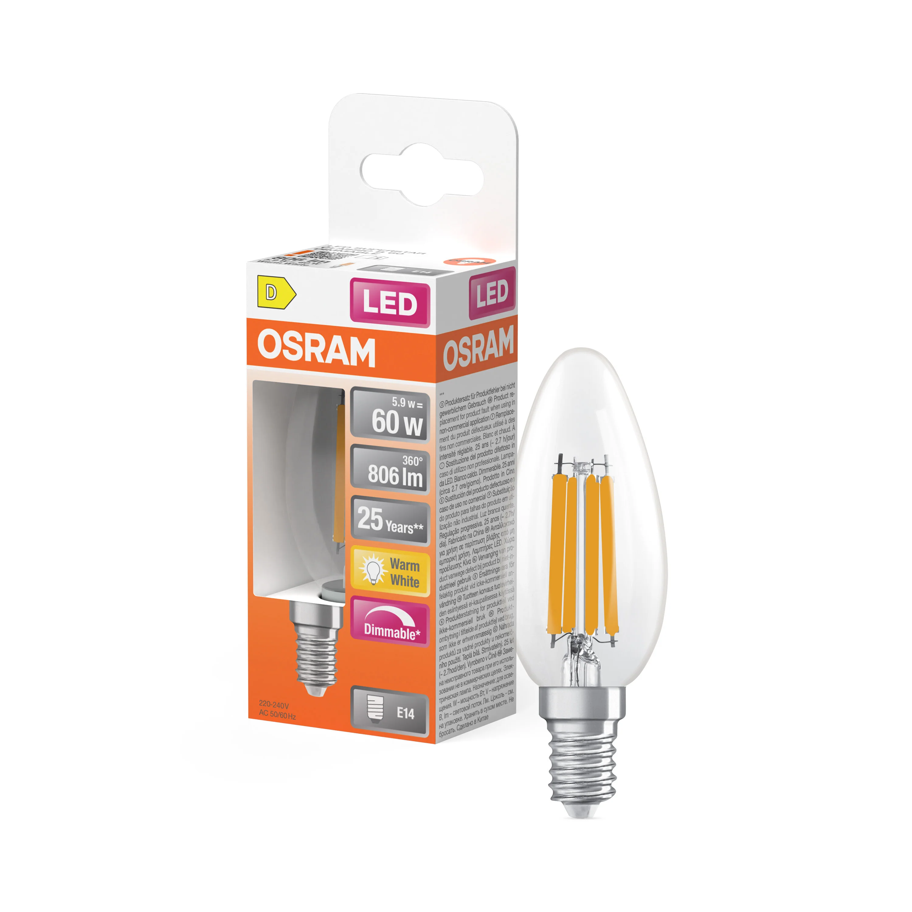 Żarówka LED OSRAM LED Superstar Classic B 60 Filament DIM 5.9W 827 Clear E14 - Image 4
