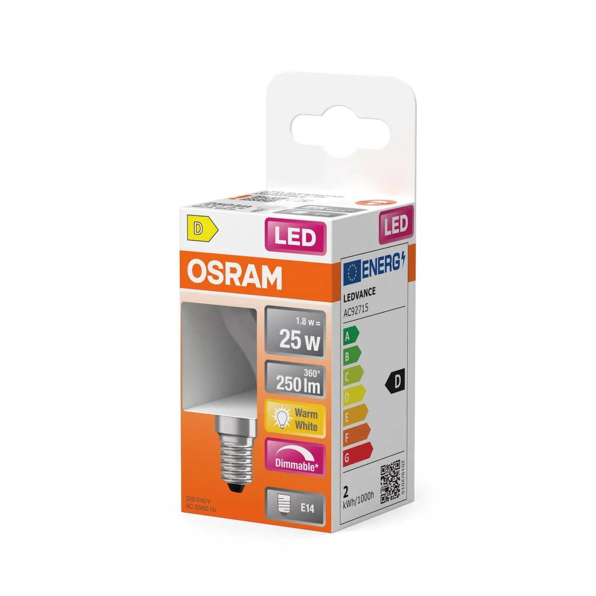 Żarówka LED OSRAM LED Superstar Classic P 25 Filament DIM 1.8W 827 Clear E14 - Image 2