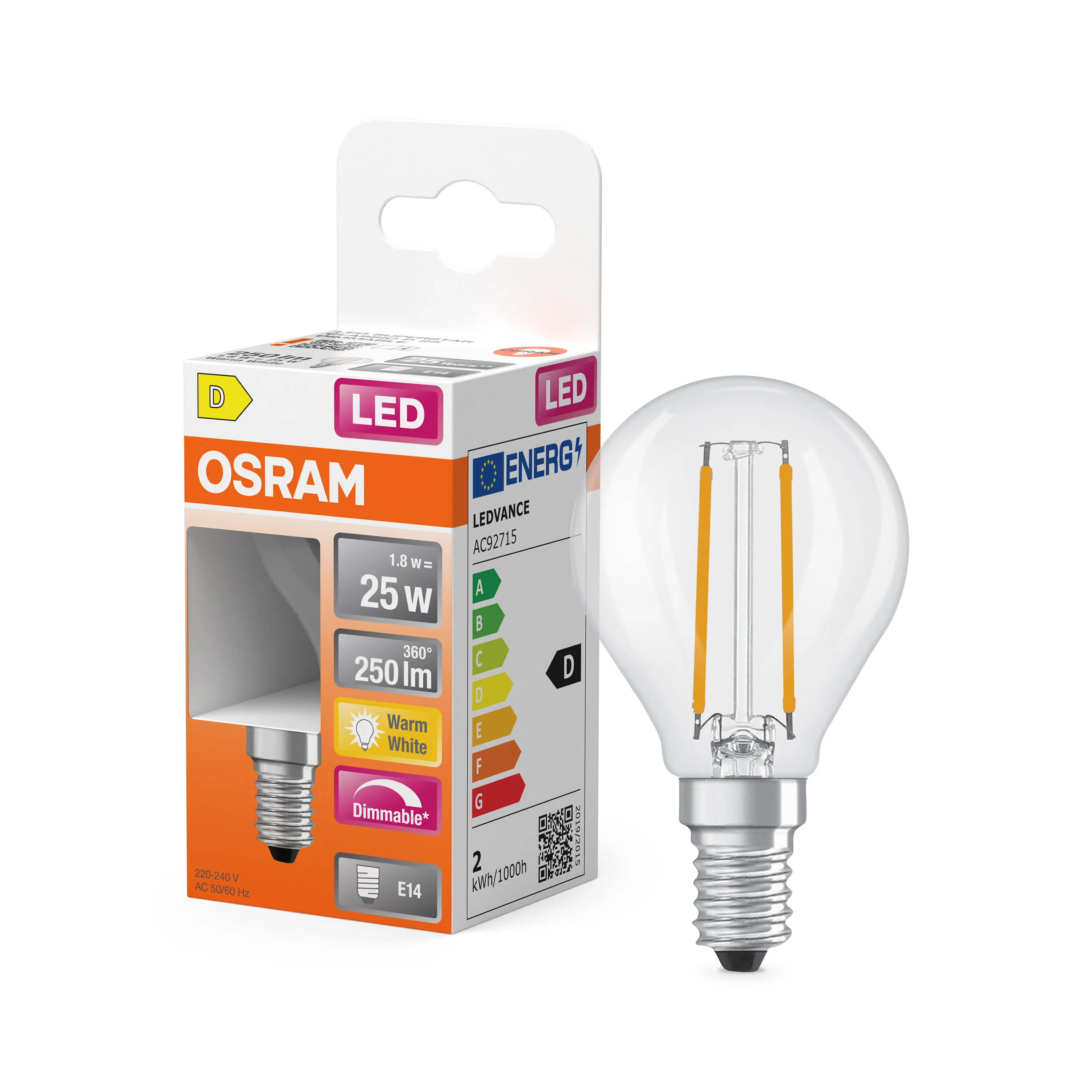 Żarówka LED OSRAM LED Superstar Classic P 25 Filament DIM 1.8W 827 Clear E14 - Image 4
