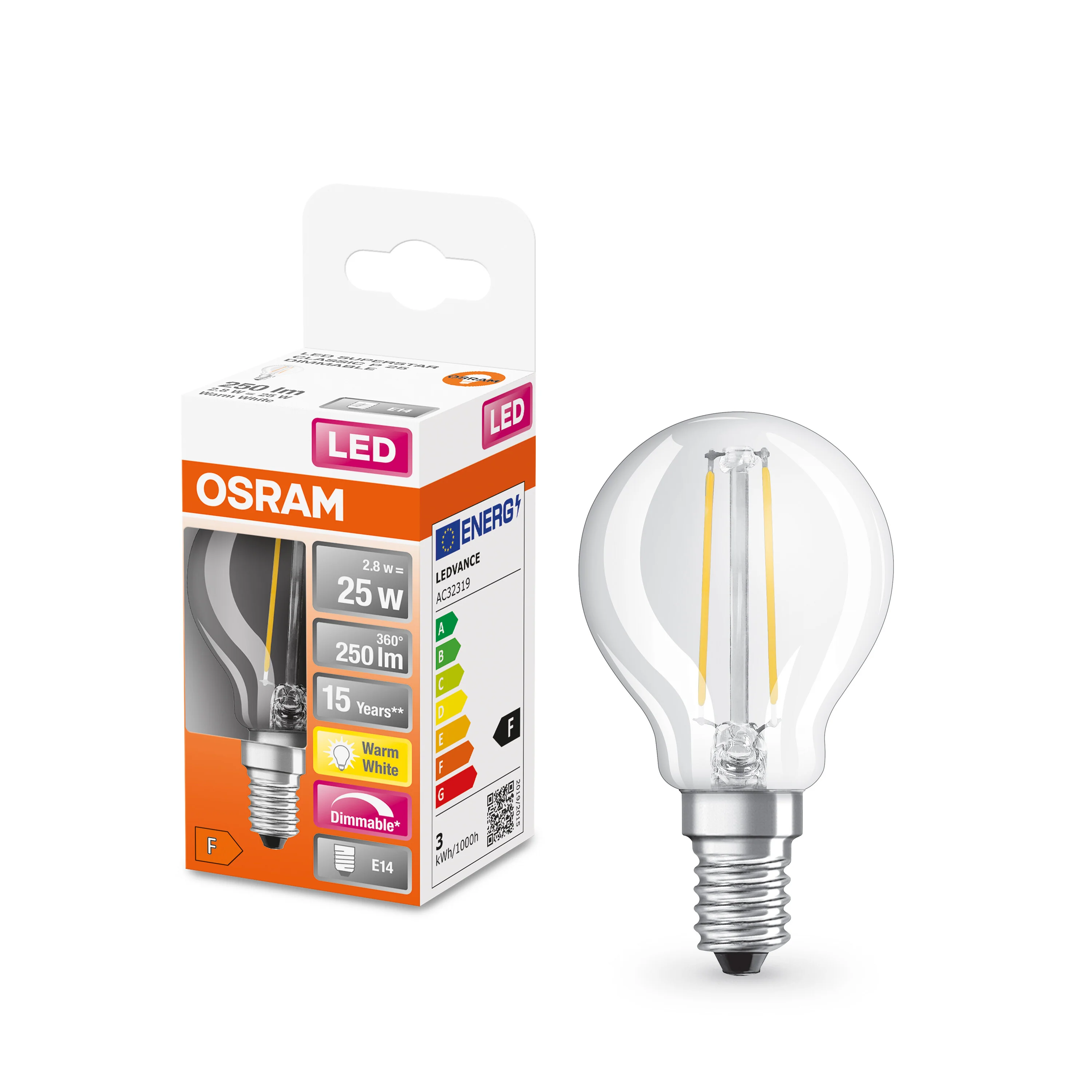 Żarówka LED OSRAM LED Superstar Classic P 25 Filament DIM 2.8W 827 Clear E14 - Image 4