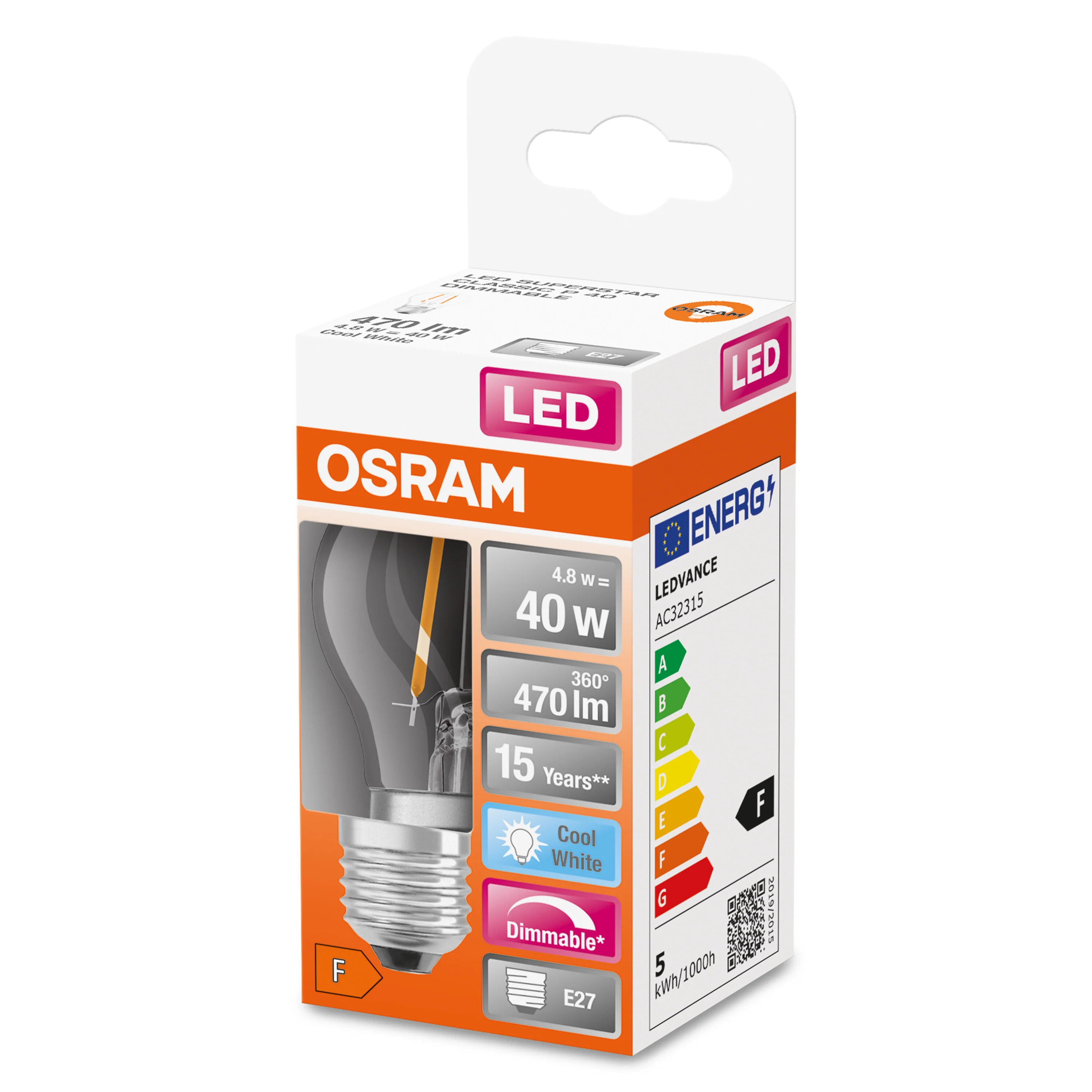 Żarówka LED OSRAM LED Superstar Classic P 40 Filament DIM 4.8W 840 Clear E27 - Image 3