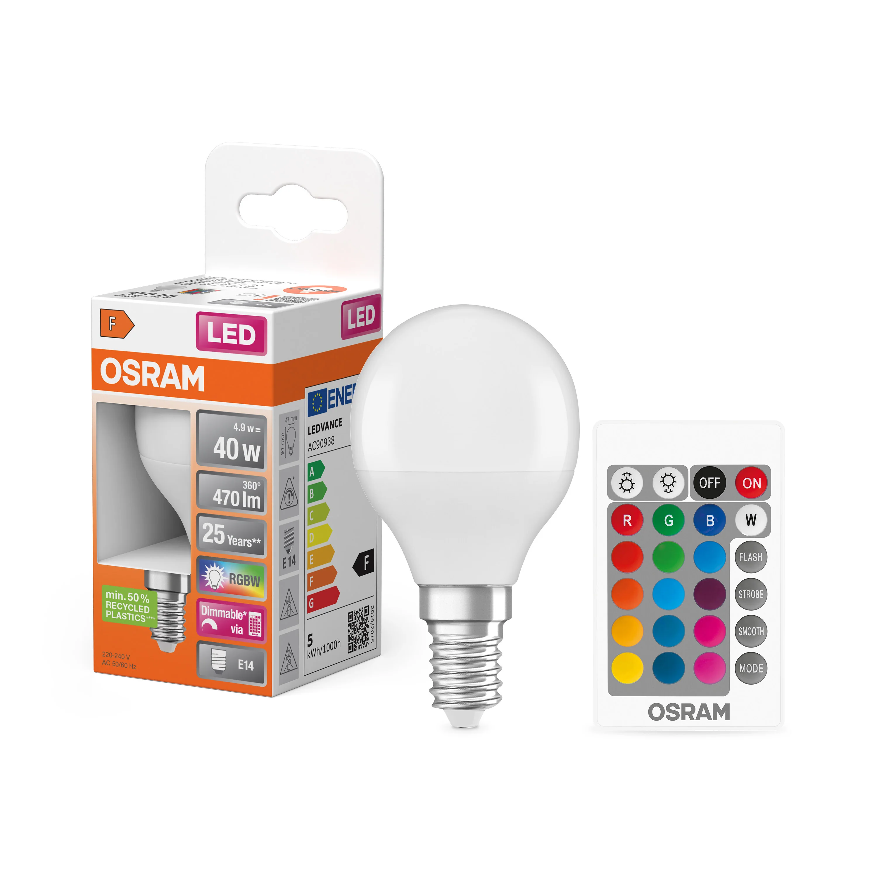 Żarówka LED OSRAM LED Superstar Classic P 40 RGBW Remote Control 4.9W 827 Frosted E14 - Image 4