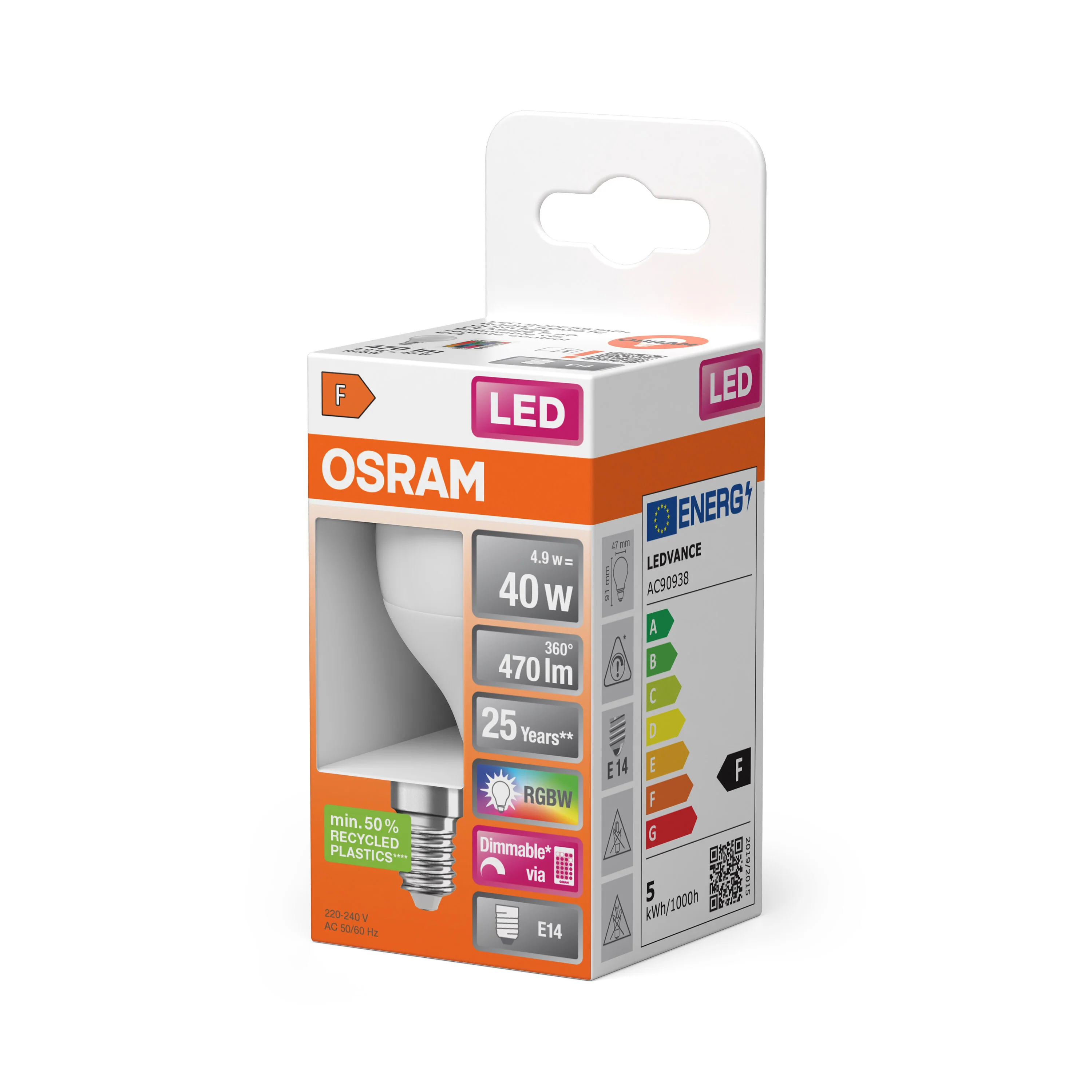 Żarówka LED OSRAM LED Superstar Classic P 40 RGBW Remote Control 4.9W 827 Frosted E14 - Image 5