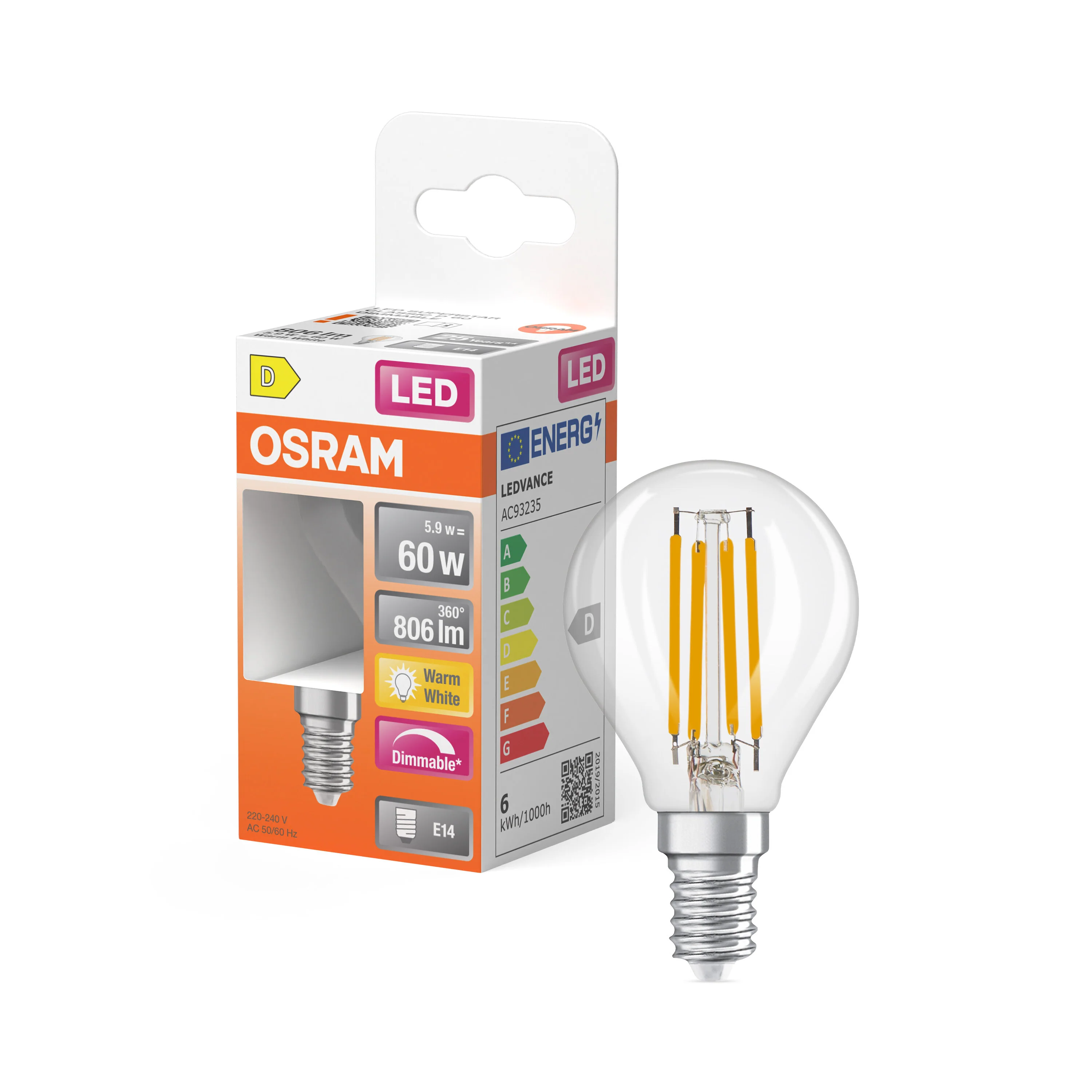 Żarówka LED OSRAM LED Superstar Classic P 60 Filament DIM 5.9W 827 Clear E14 - Image 4