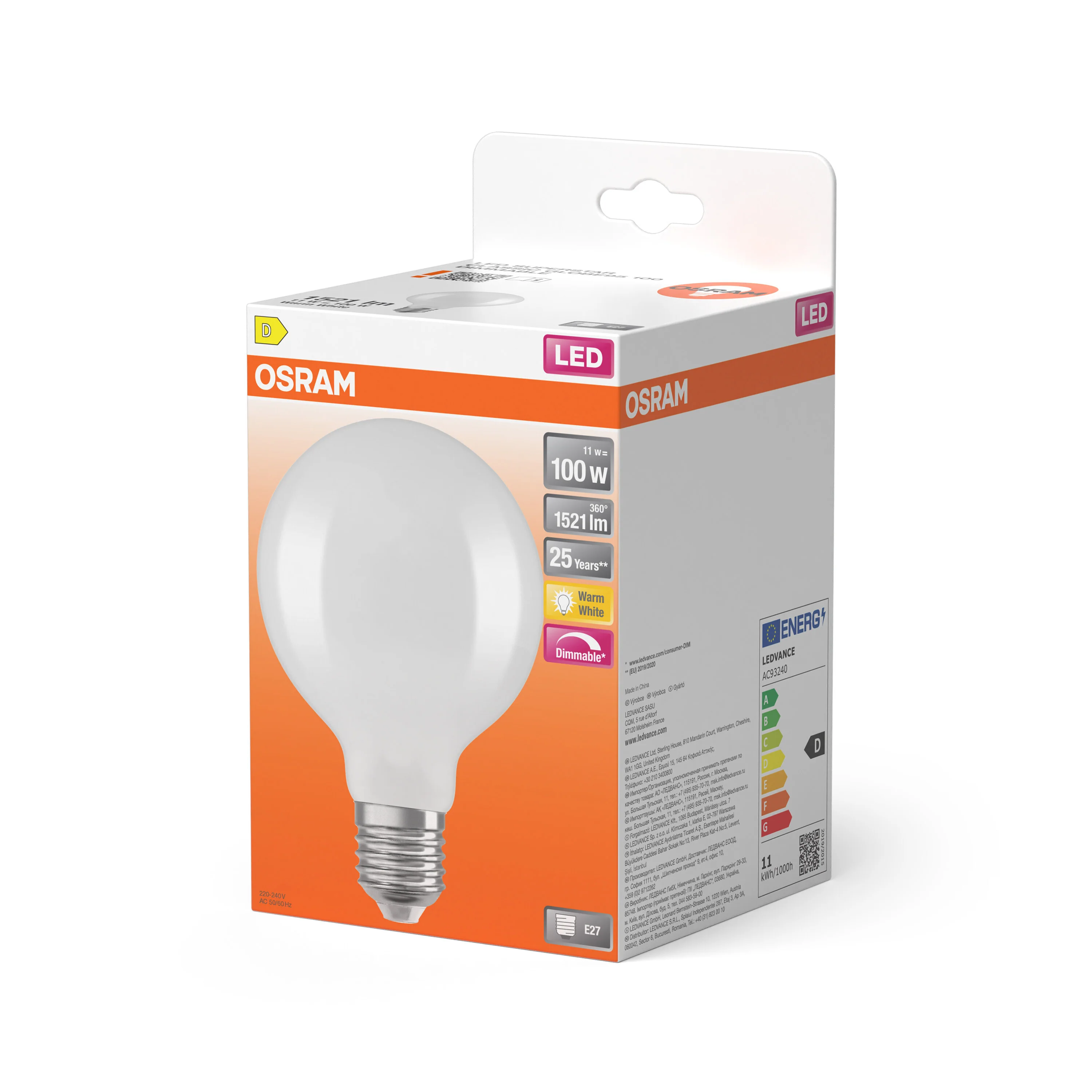 Żarówka LED OSRAM LED Superstar Globe 95 100 Filament DIM 11W 827 Frosted E27 - Image 5