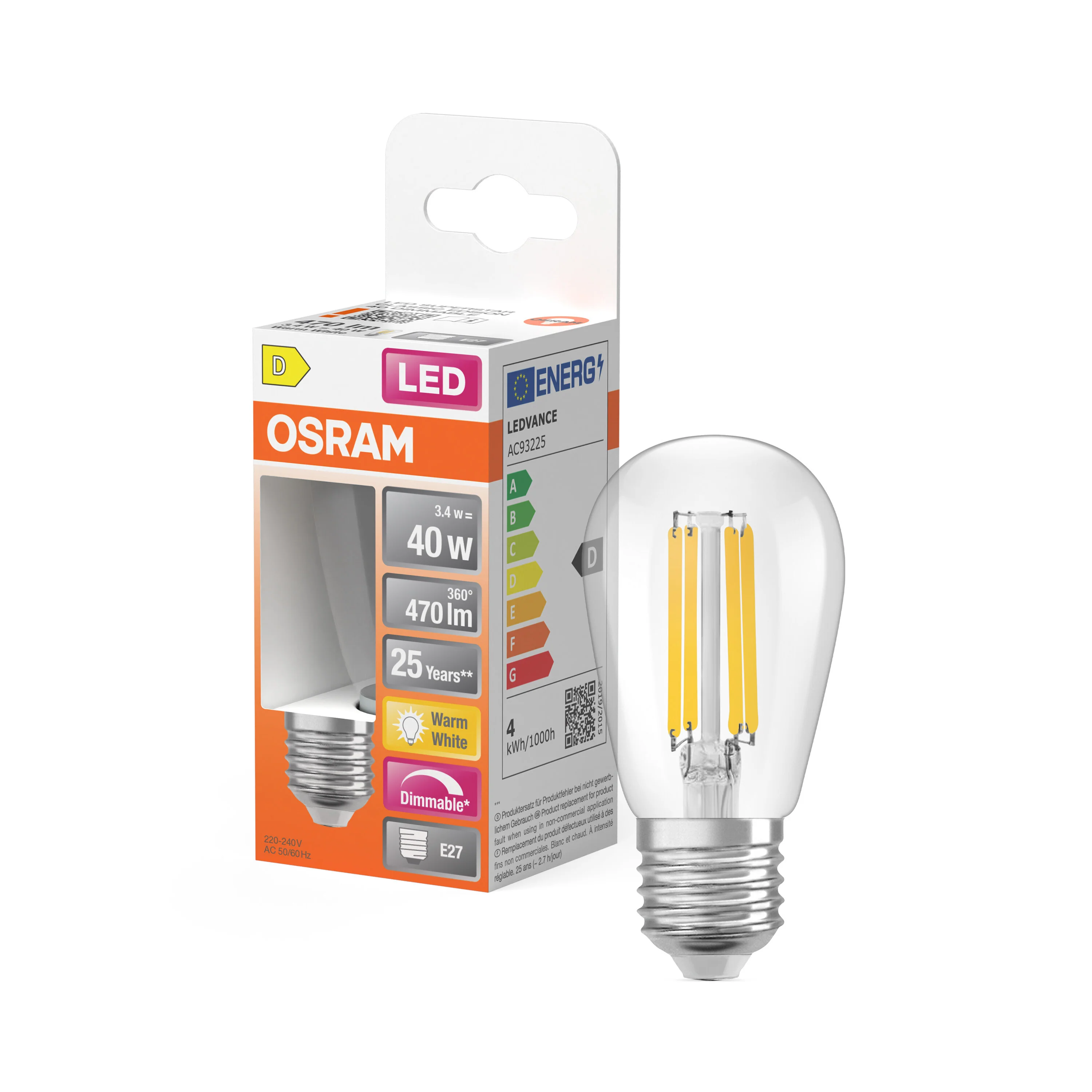 Żarówka LED OSRAM LED Superstar Mini Edison ST45 40 Filament DIM 3.4W 827 Clear E27 - Image 4