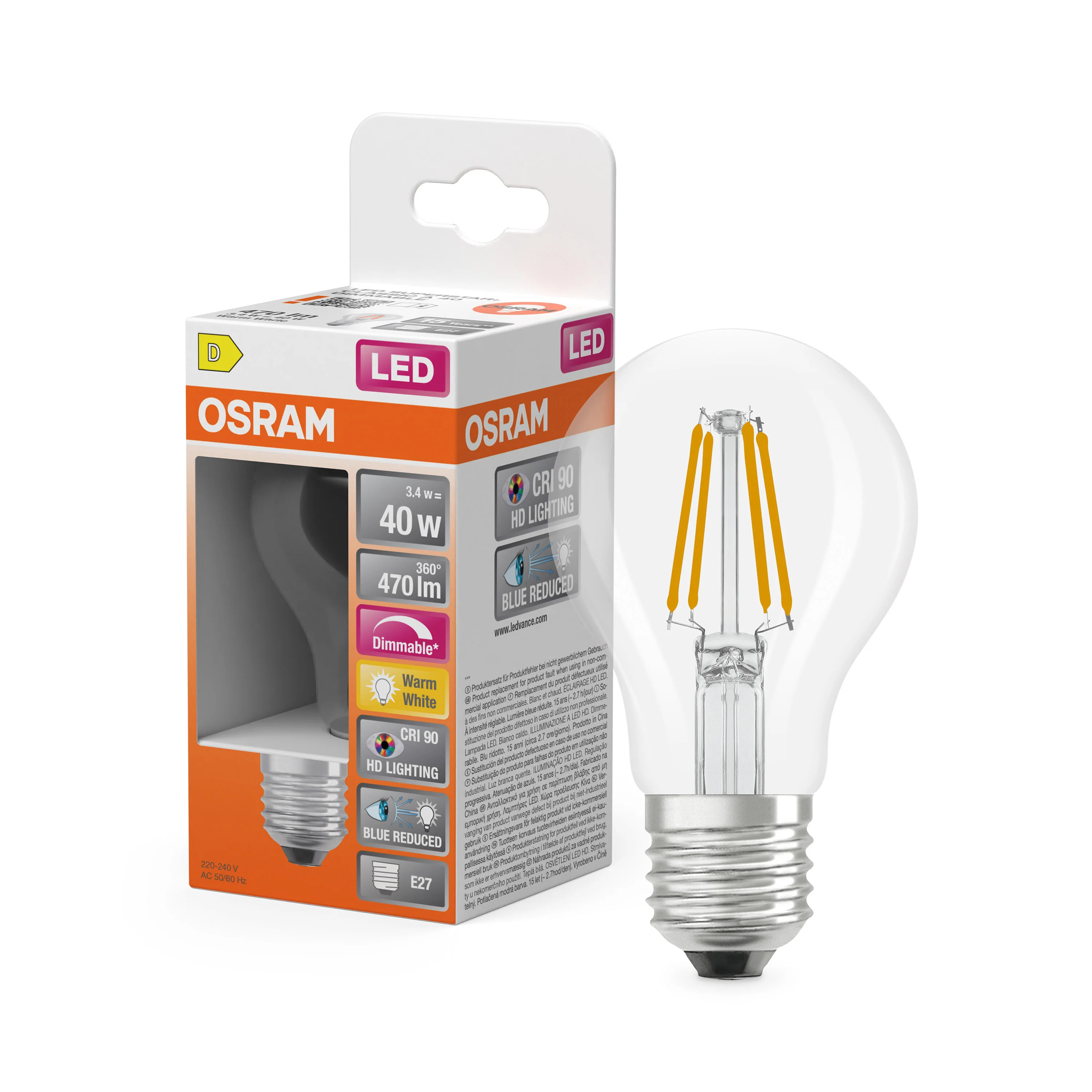 Żarówka LED OSRAM LED Superstar Plus Classic A 40 Filament DIM 3.4W 927 Clear E27 - Image 4