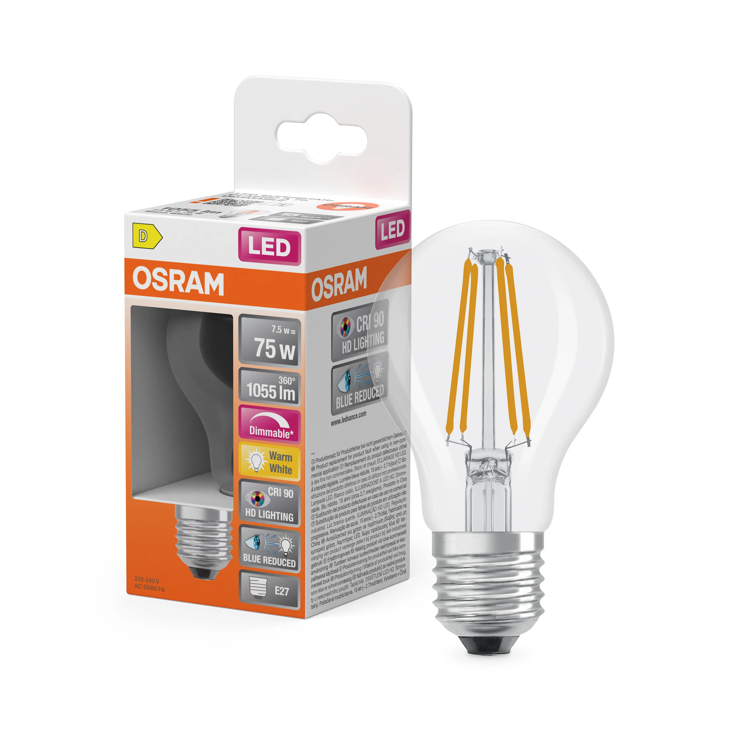 Żarówka LED OSRAM LED Superstar Plus Classic A 75 Filament DIM 7.5W 927 Clear E27 - Image 4