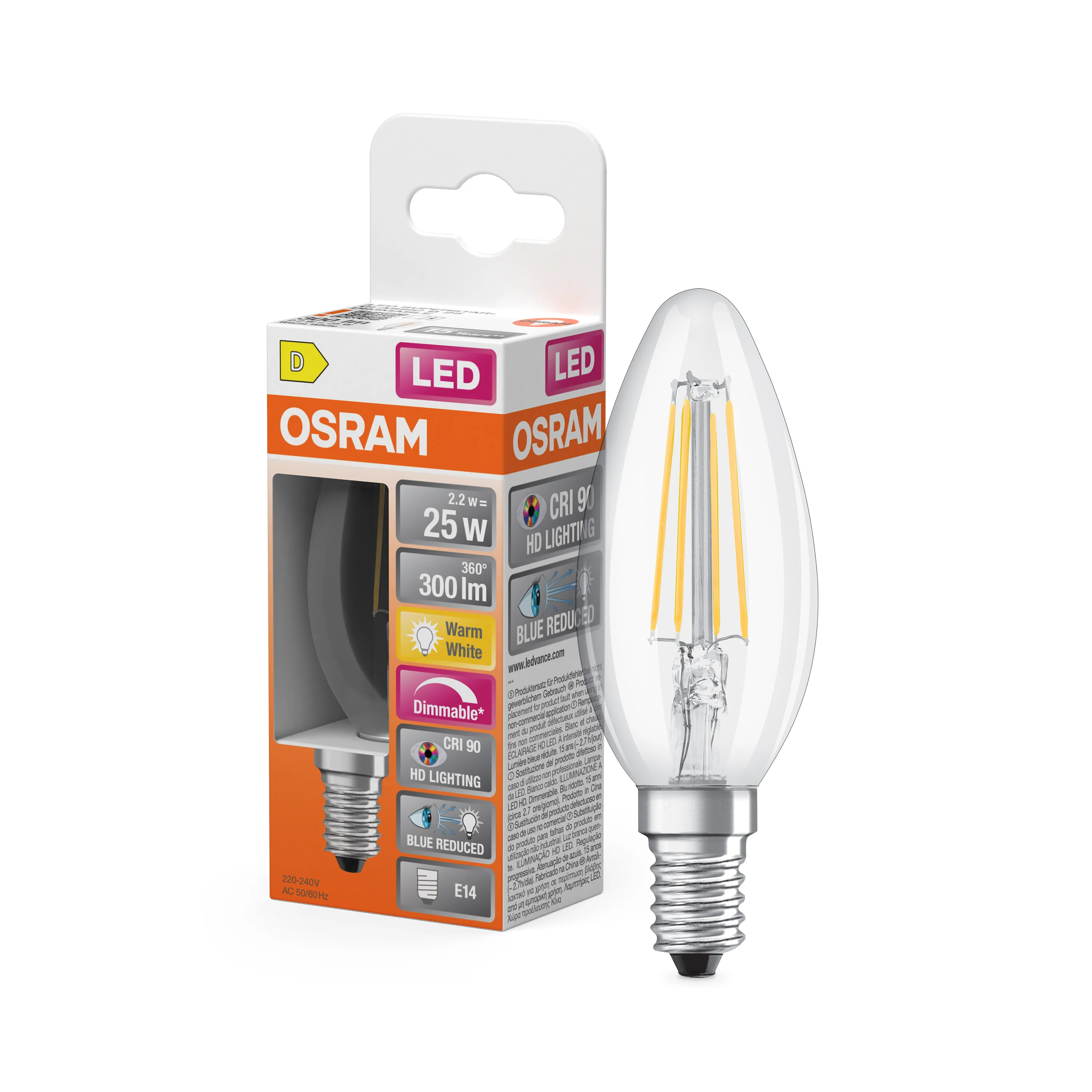Żarówka LED OSRAM LED Superstar Plus Classic B 25 Filament DIM 2.2W 927 Clear E14 - Image 4