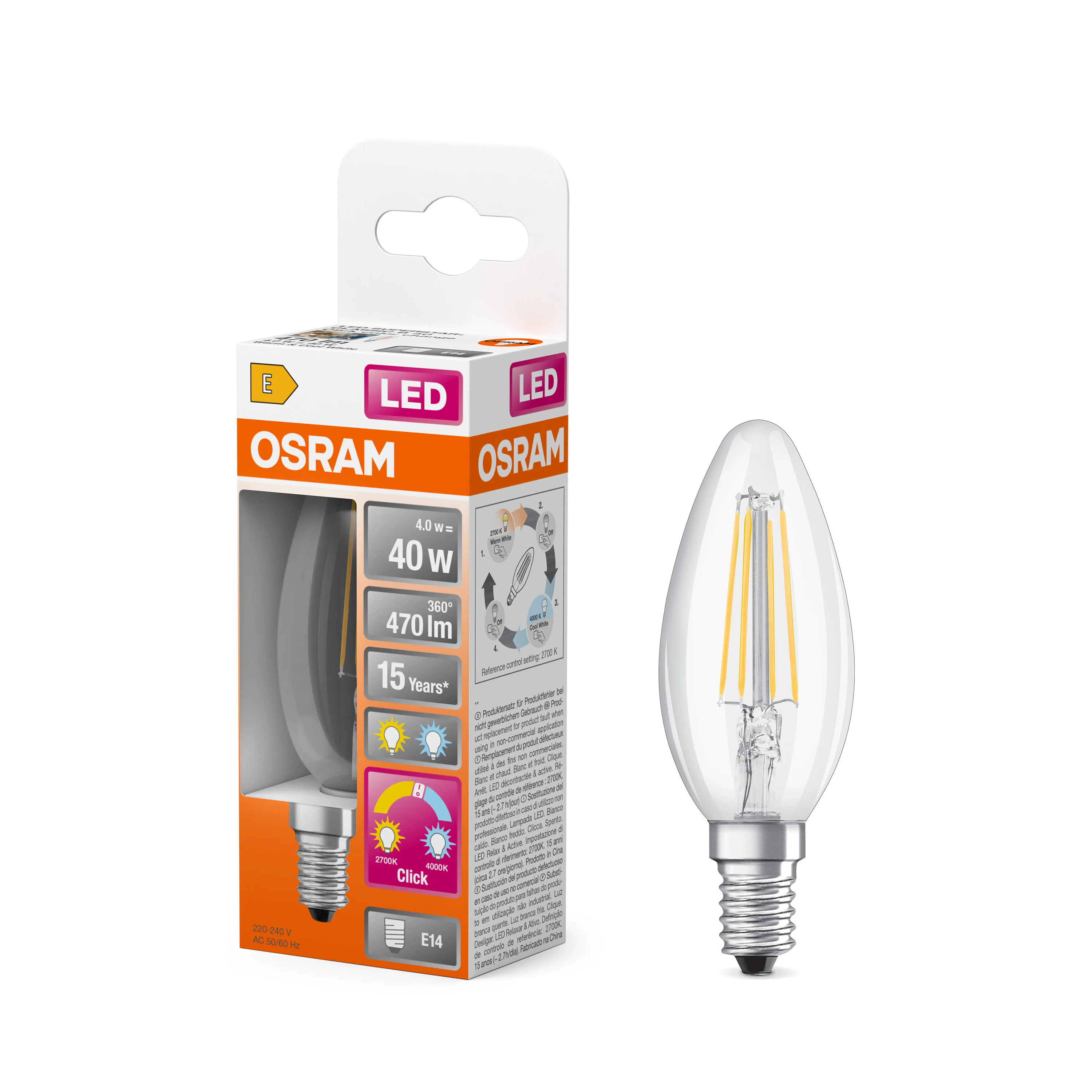 Żarówka LED OSRAM LED Superstar Plus Classic B 40 Filament Active/Relax 4W 827/840 E14 - Image 4