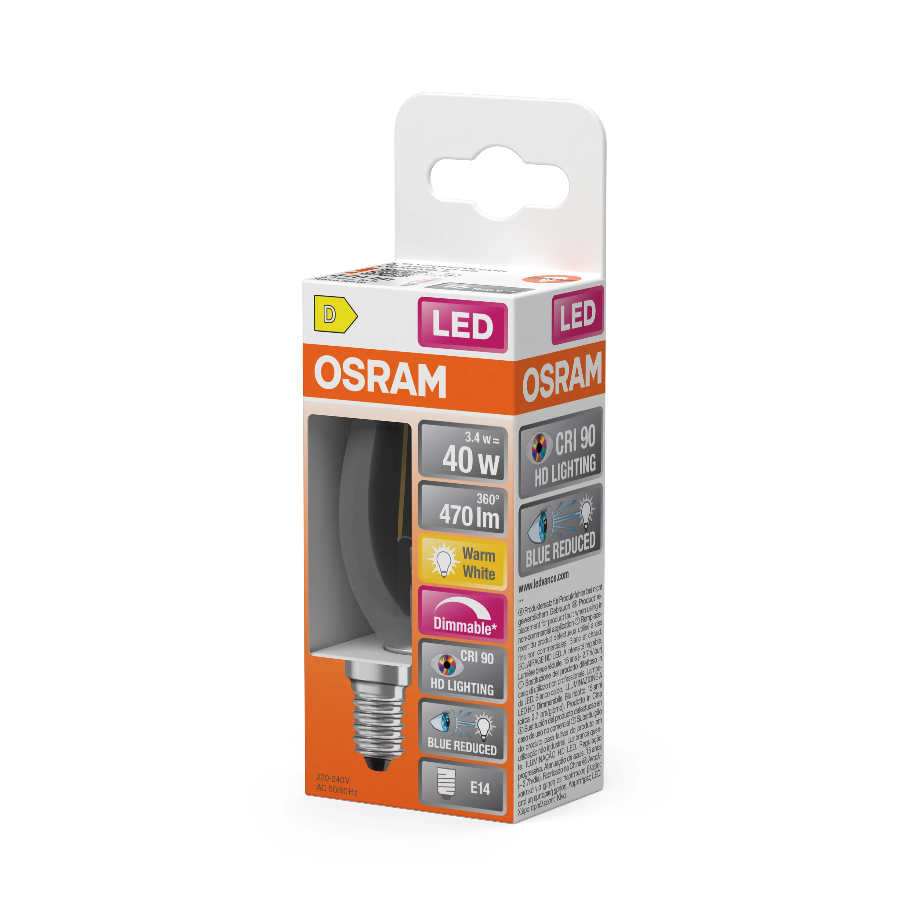 Żarówka LED OSRAM LED Superstar Plus Classic B 40 Filament DIM 3.4W 927 Clear E14 - Image 5