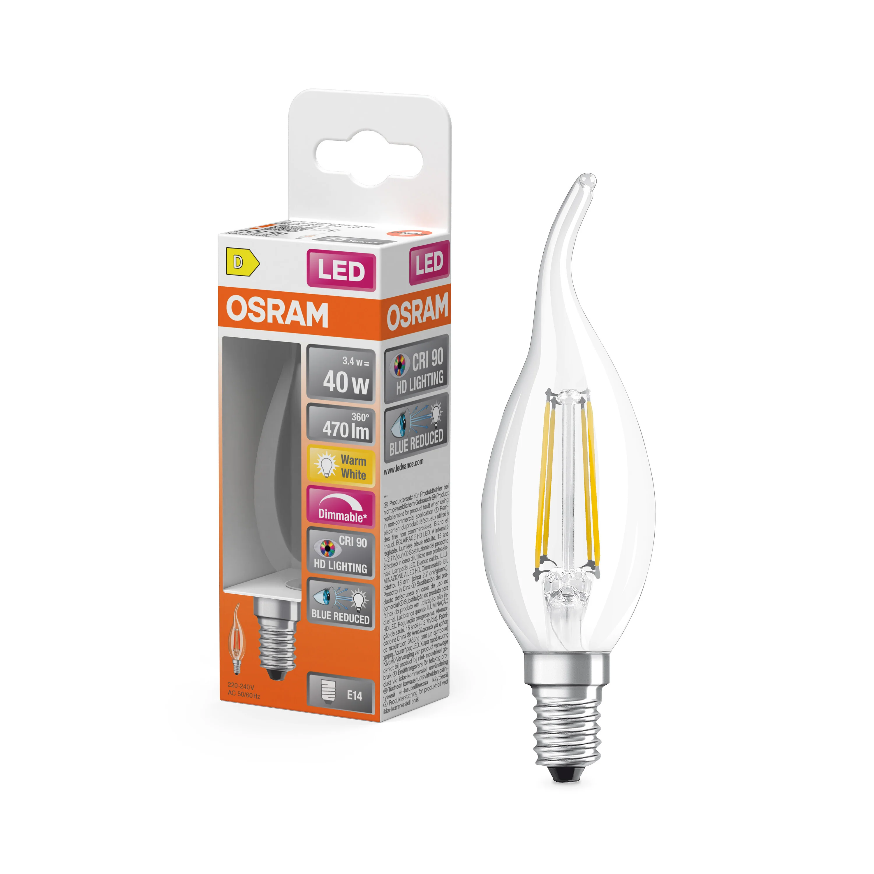 Żarówka LED OSRAM LED Superstar Plus Classic BA 40 Filament DIM 3.4W 927 Clear E14 - Image 4