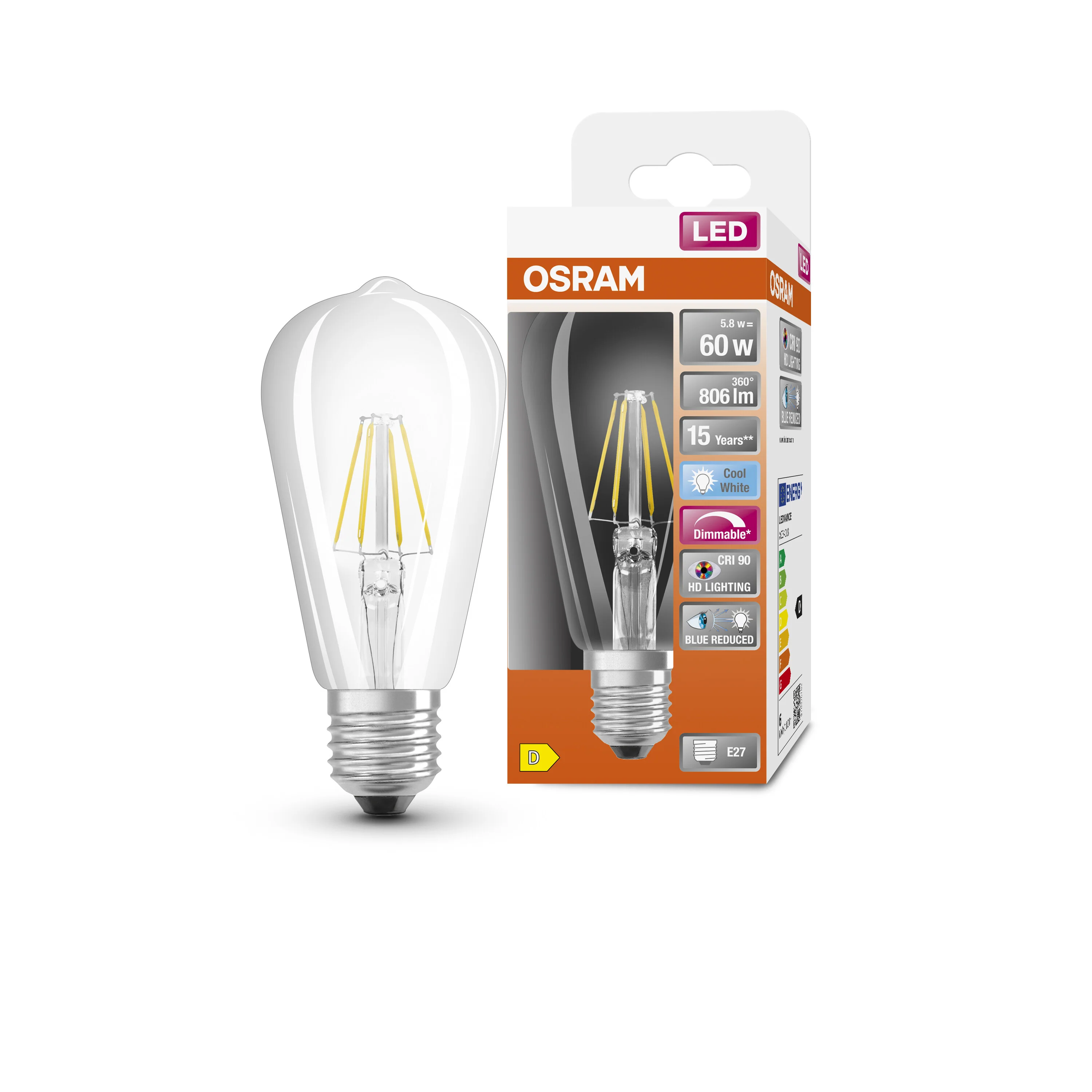 Żarówka LED OSRAM LED Superstar Plus Classic Edison 60 Filament DIM 5.8W 940 Clear E27 - Image 4