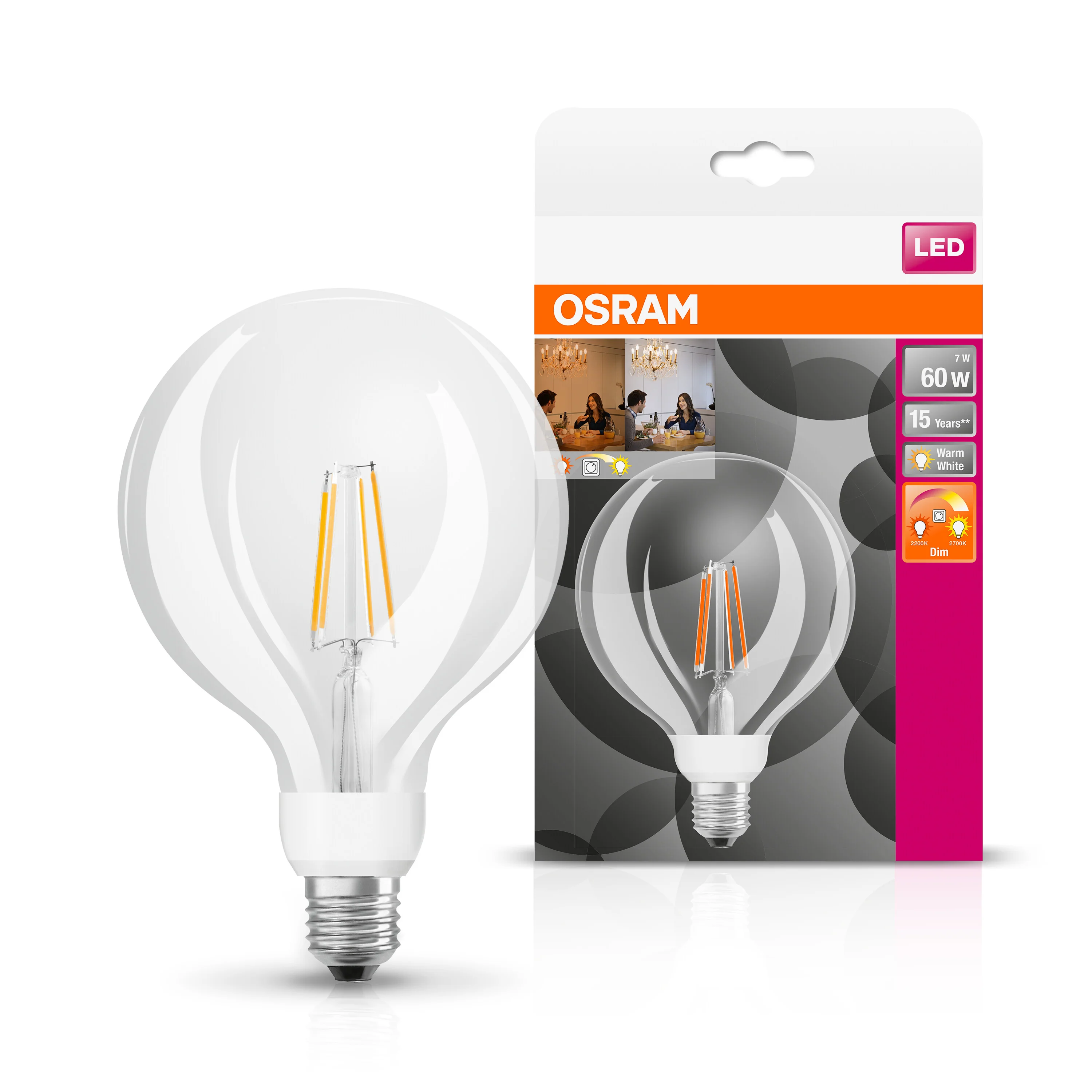 Żarówka LED OSRAM LED Superstar Plus Classic Globe 125 60 Filament Glow DIM 7W 822…827 E27 - Image 4