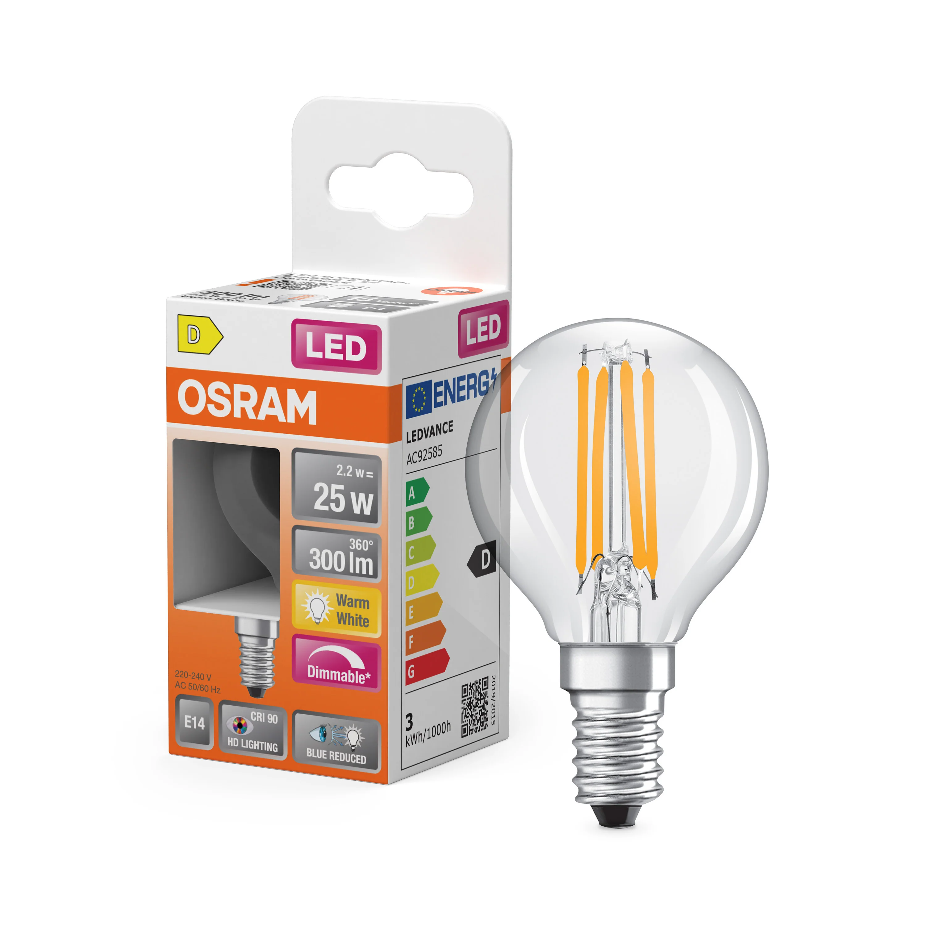 Żarówka LED OSRAM LED Superstar Plus Classic P 25 Filament DIM 2.2W 927 Clear E14 - Image 4