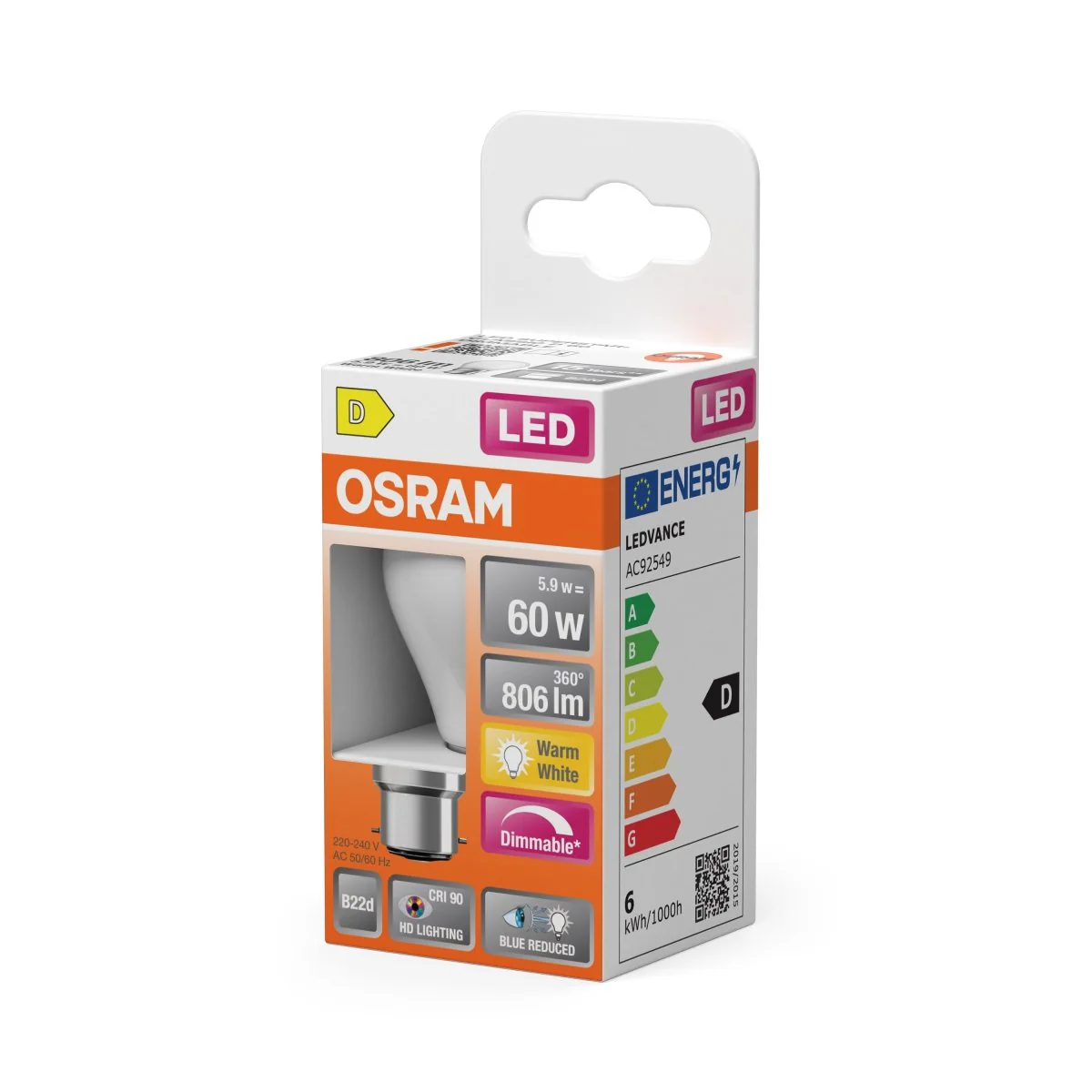 Żarówka LED OSRAM LED Superstar Plus Classic P 60 Filament DIM 5.9W 927 Frosted B22d - Image 2