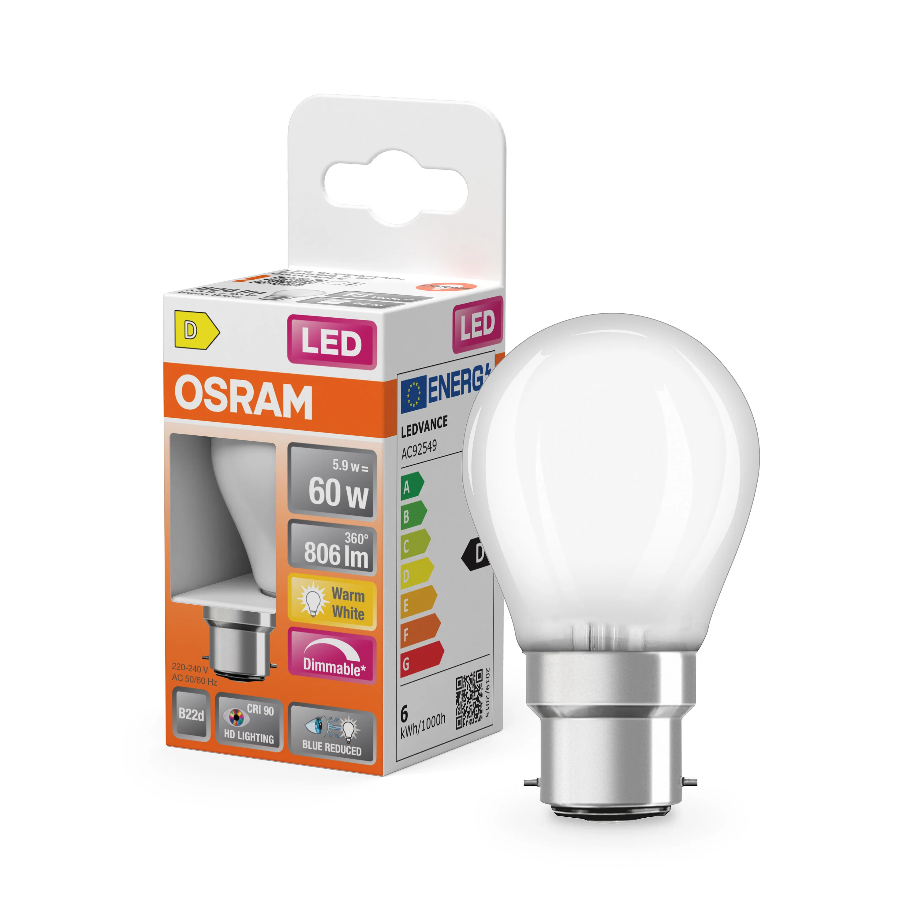 Żarówka LED OSRAM LED Superstar Plus Classic P 60 Filament DIM 5.9W 927 Frosted B22d - Image 4