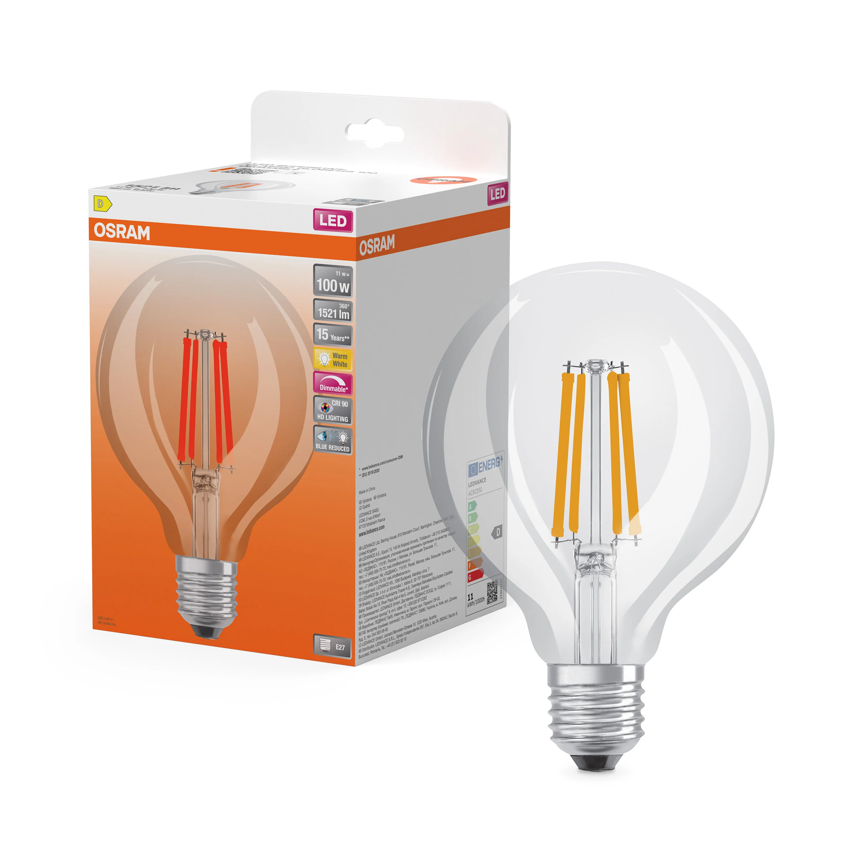 Żarówka LED OSRAM LED Superstar Plus Globe 125 100 Filament DIM 11W 927 Clear E27 - Image 5