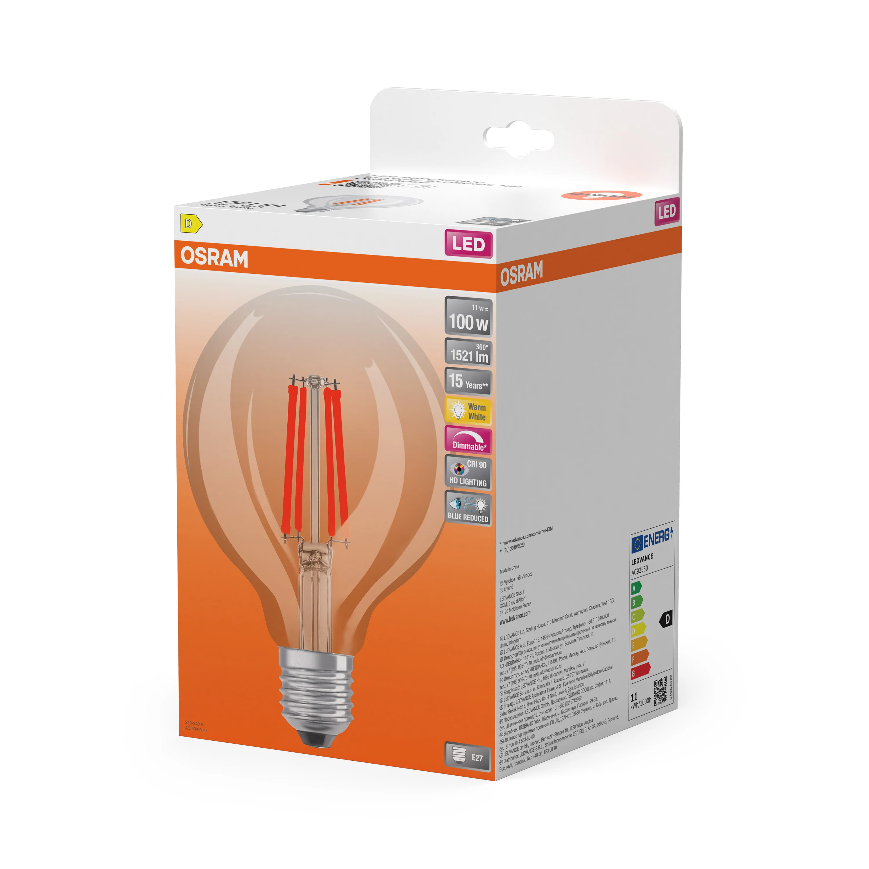 Żarówka LED OSRAM LED Superstar Plus Globe 125 100 Filament DIM 11W 927 Clear E27 - Image 6