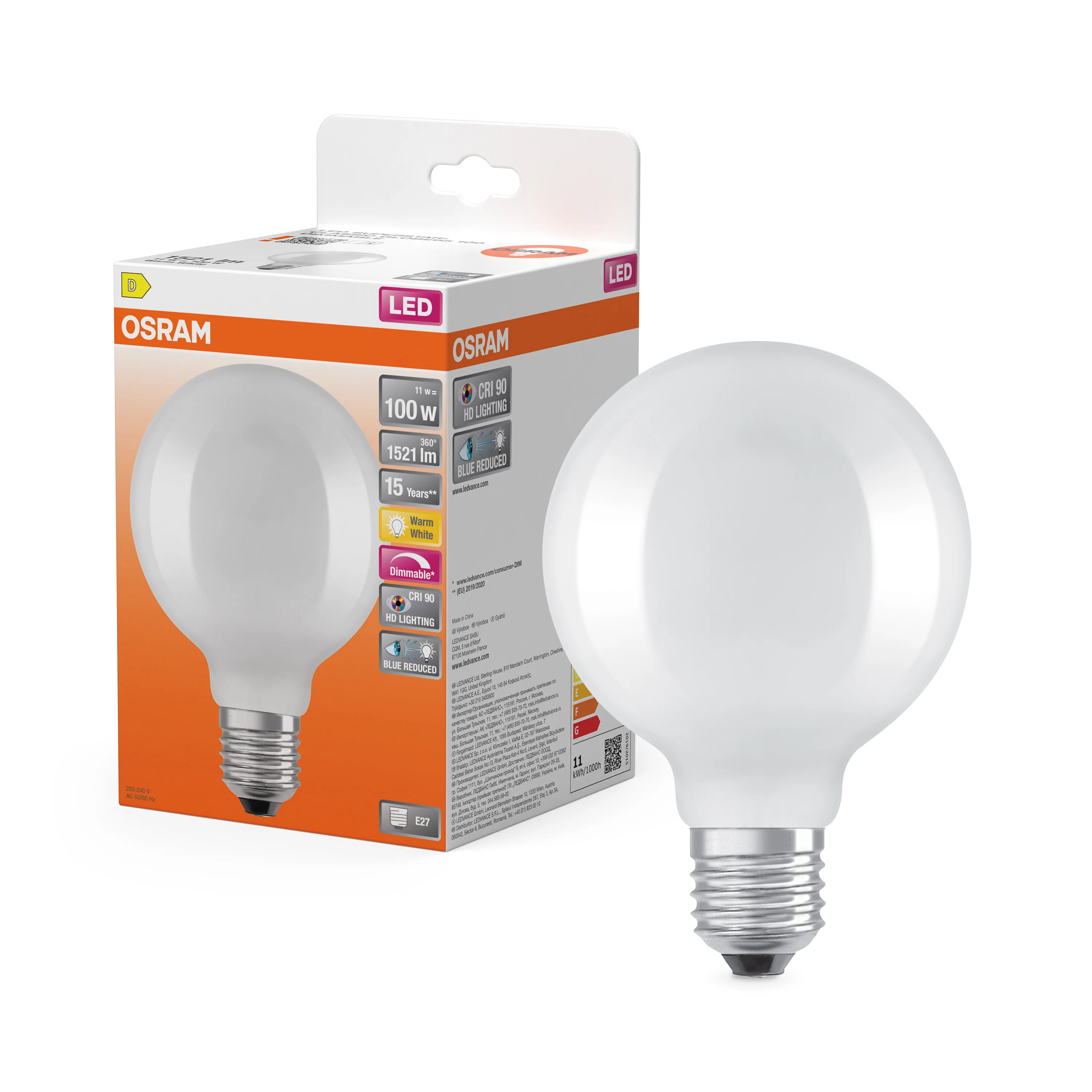Żarówka LED OSRAM LED Superstar Plus Globe 95 100 Filament DIM 11W 927 Frosted E27 - Image 5