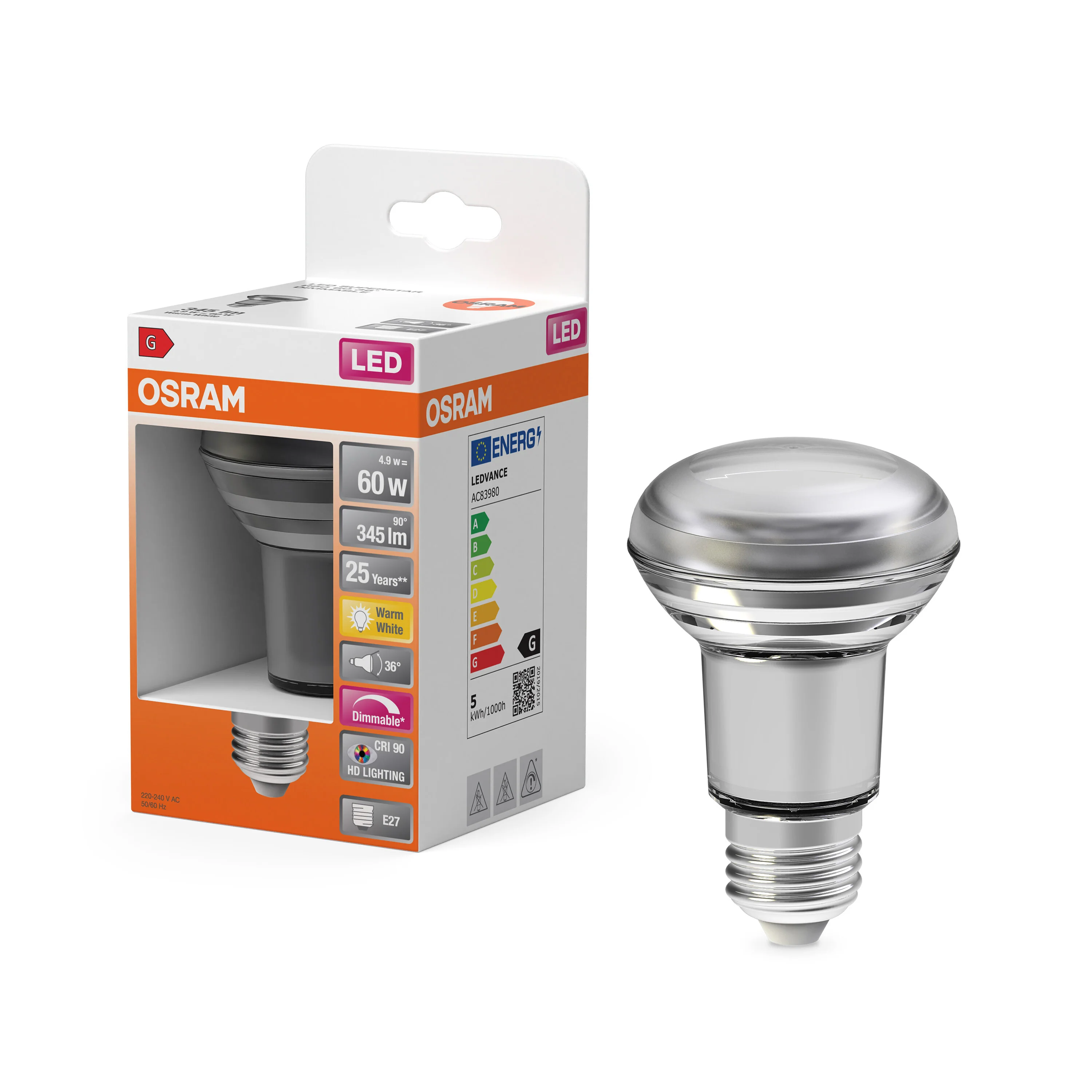 Żarówka LED OSRAM LED Superstar R80 60 36° DIM 4.9W 927 E27 - Image 4