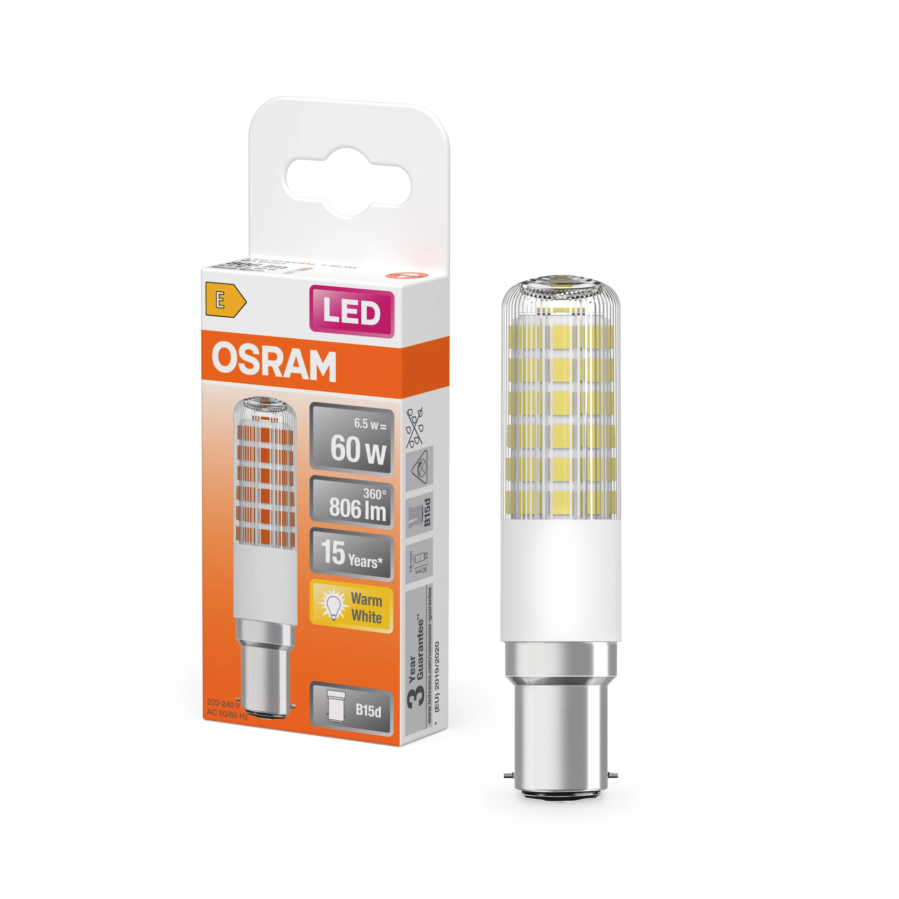 Żarówka LED OSRAM LED T Slim 60 320° 6.5W 827 Clear B15d - Image 4