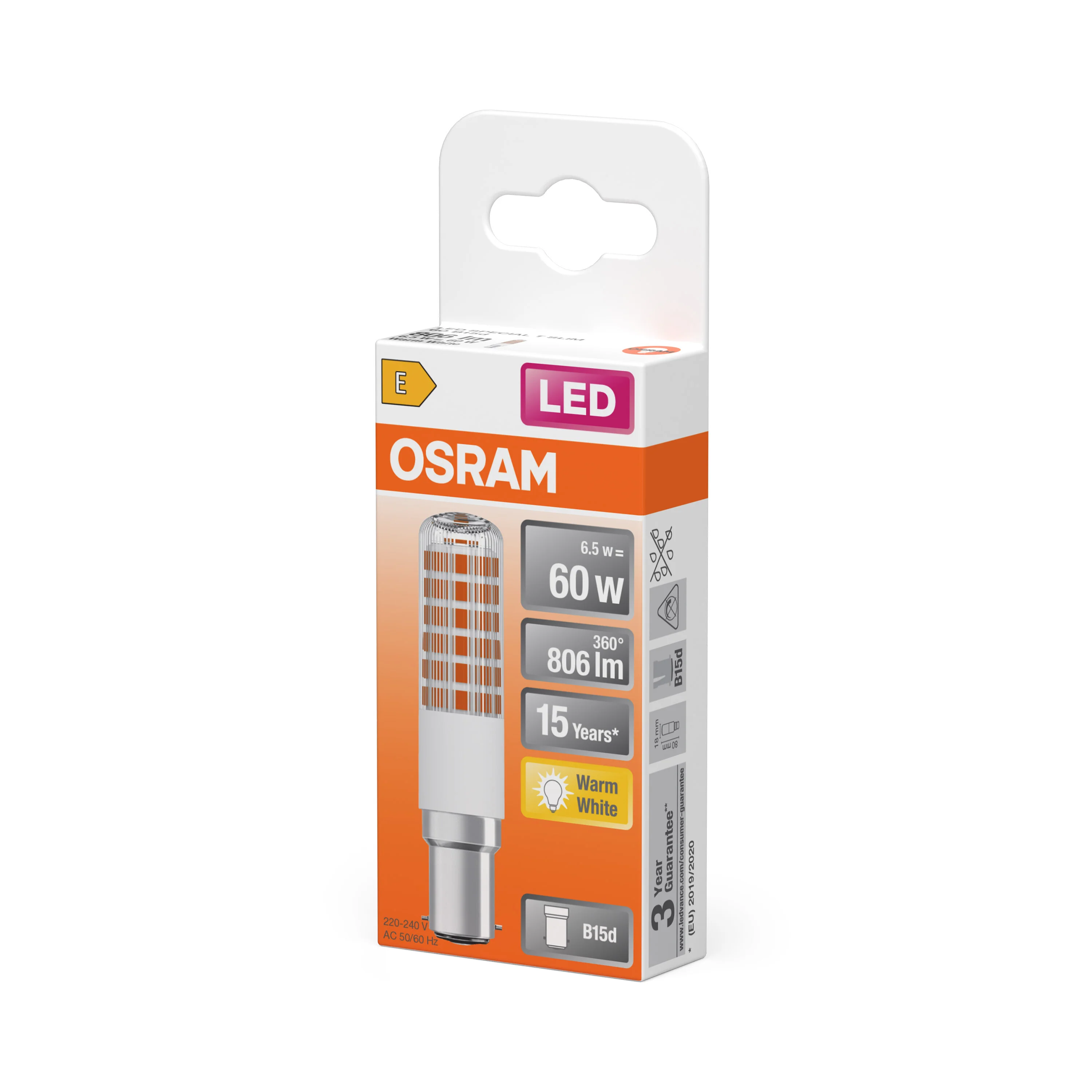 Żarówka LED OSRAM LED T Slim 60 320° 6.5W 827 Clear B15d - Image 5