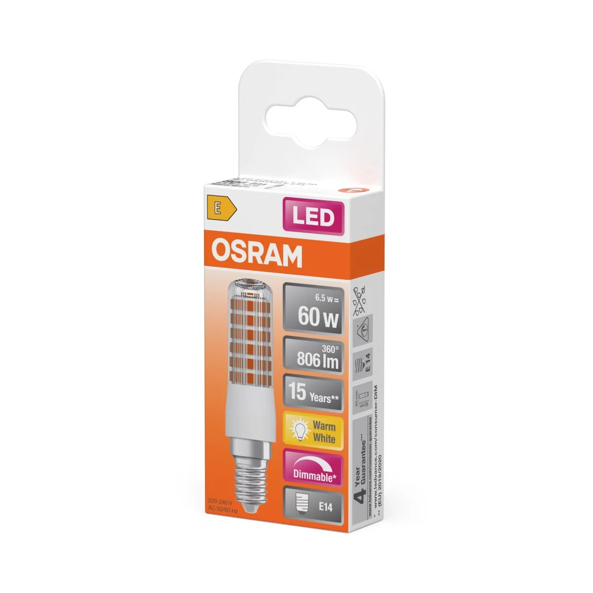 Żarówka LED OSRAM LED T Slim 60 320° DIM 6.5W 827 Clear E14 - Image 2