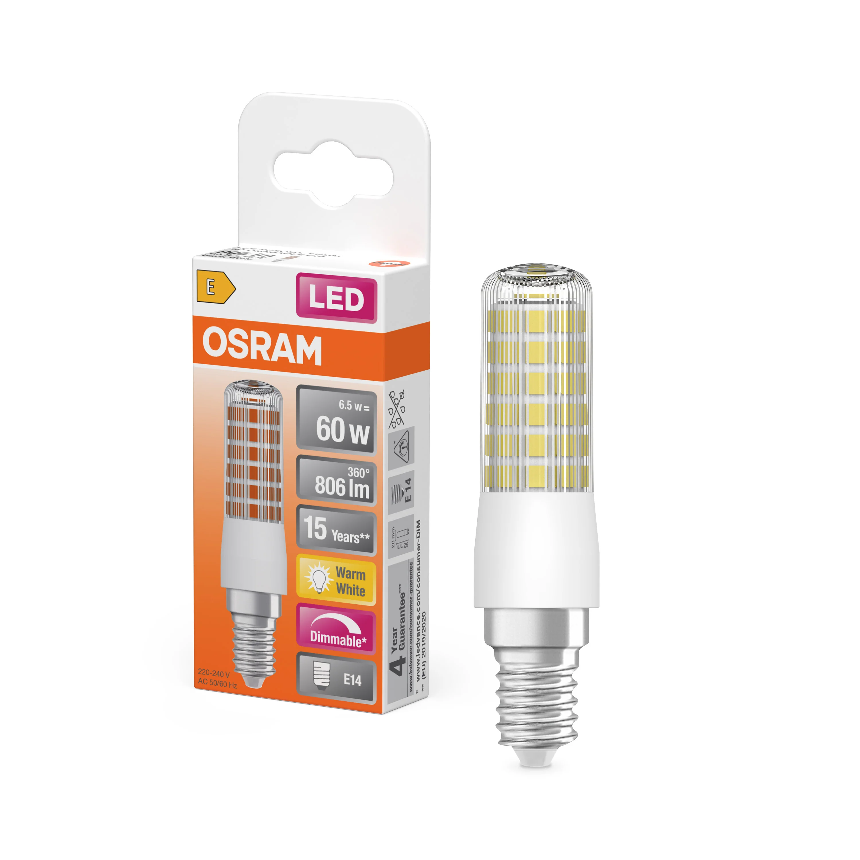 Żarówka LED OSRAM LED T Slim 60 320° DIM 6.5W 827 Clear E14 - Image 4