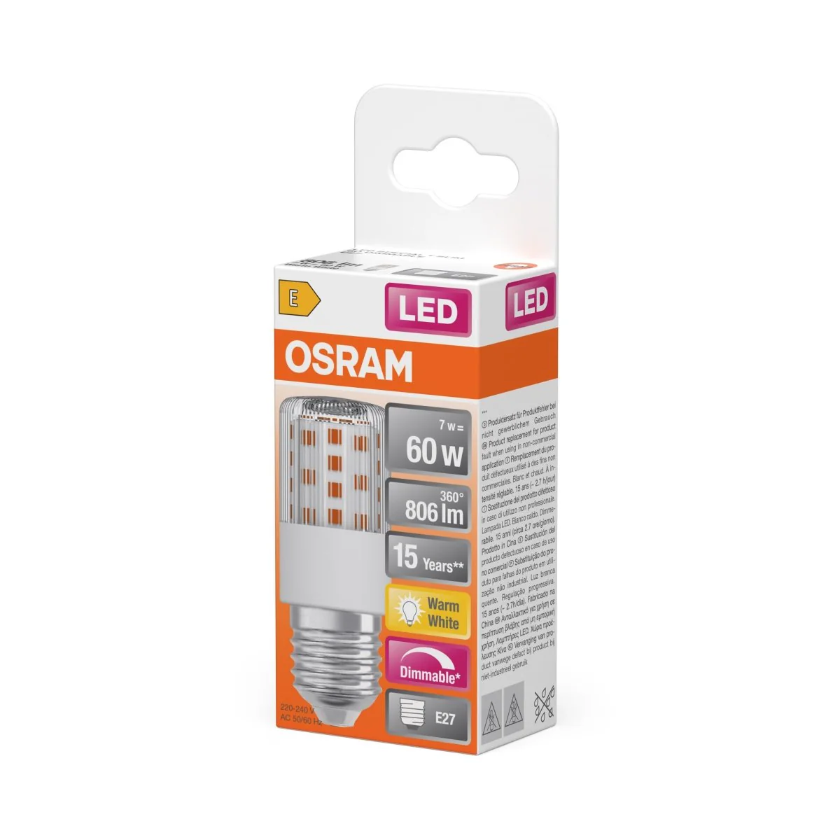 Żarówka LED OSRAM LED T Slim 60 320° DIM 7W 827 Clear E27 - Image 2