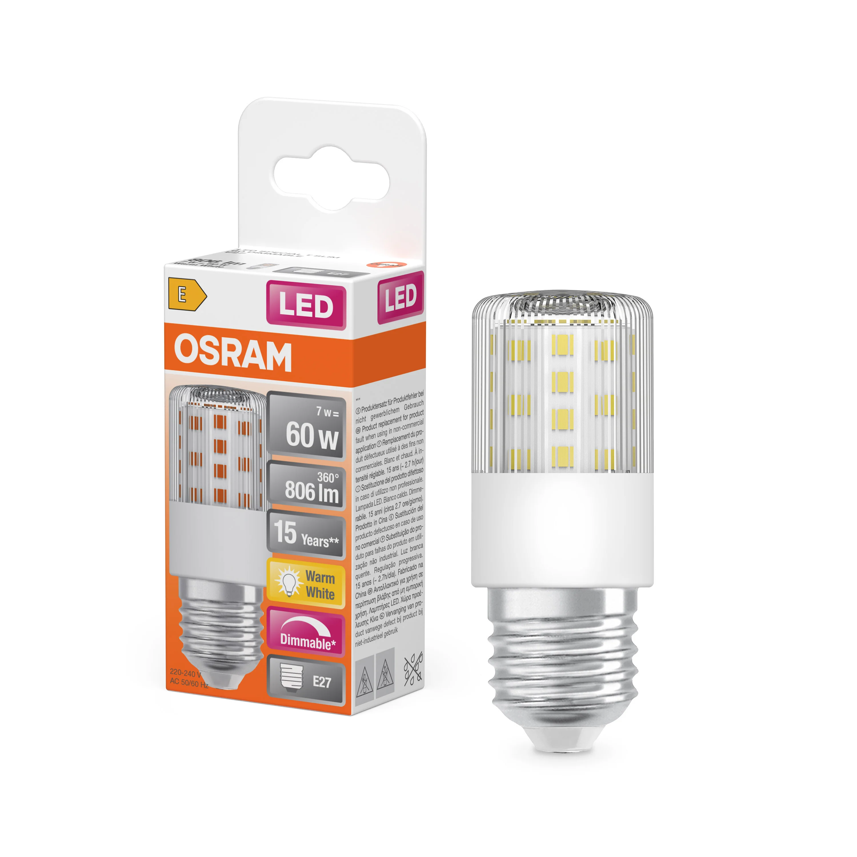 Żarówka LED OSRAM LED T Slim 60 320° DIM 7W 827 Clear E27 - Image 4