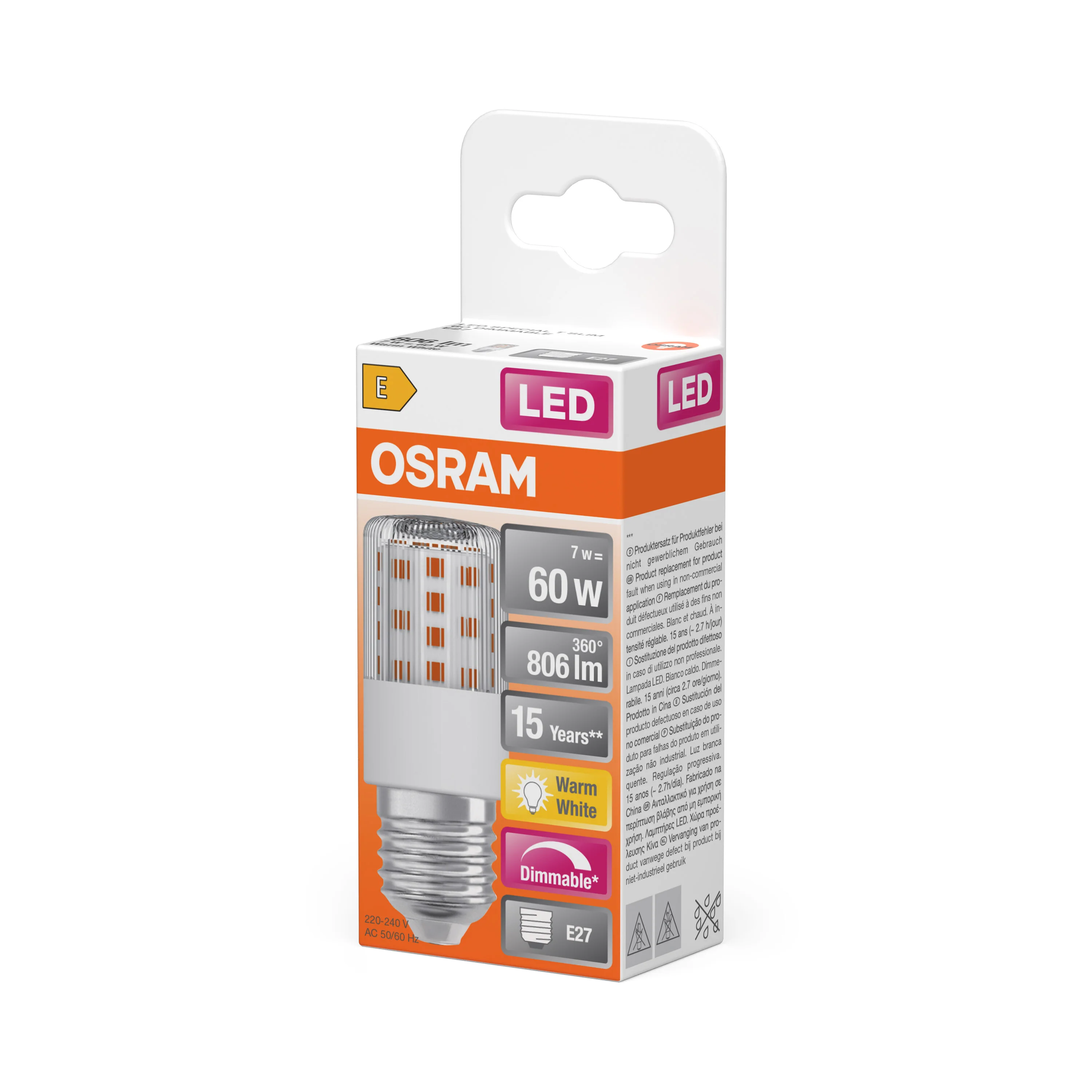 Żarówka LED OSRAM LED T Slim 60 320° DIM 7W 827 Clear E27 - Image 5