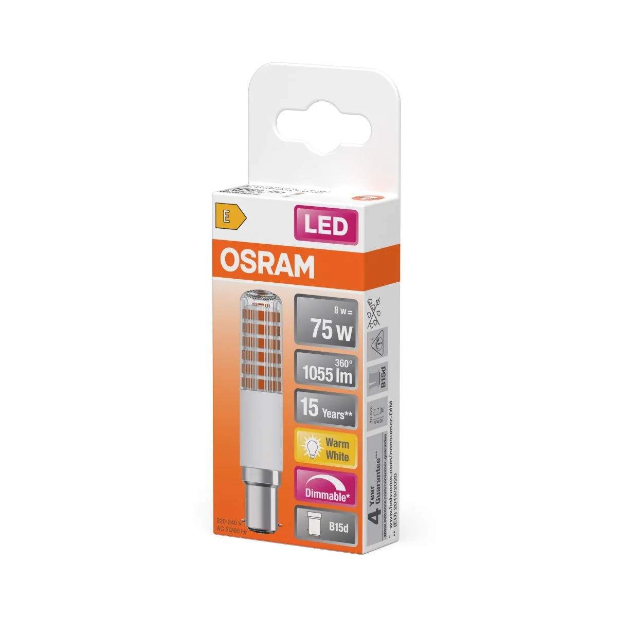 Żarówka LED OSRAM LED T Slim 75 320° DIM 8W 827 Clear B15d - Image 2