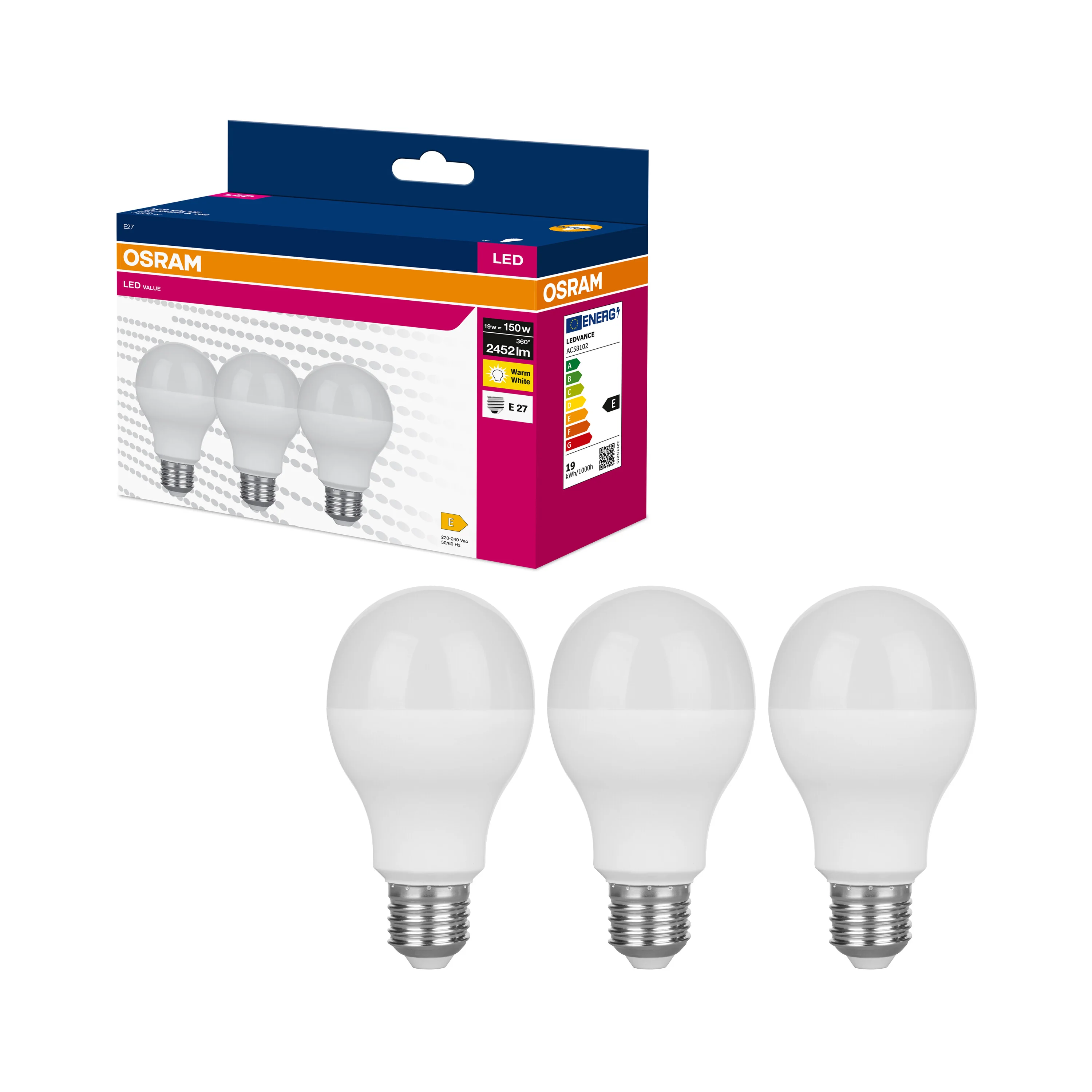 Żarówka LED OSRAM LED VALUE CLAS A 150  19 W/3000 K E27 3PAK - Image 4